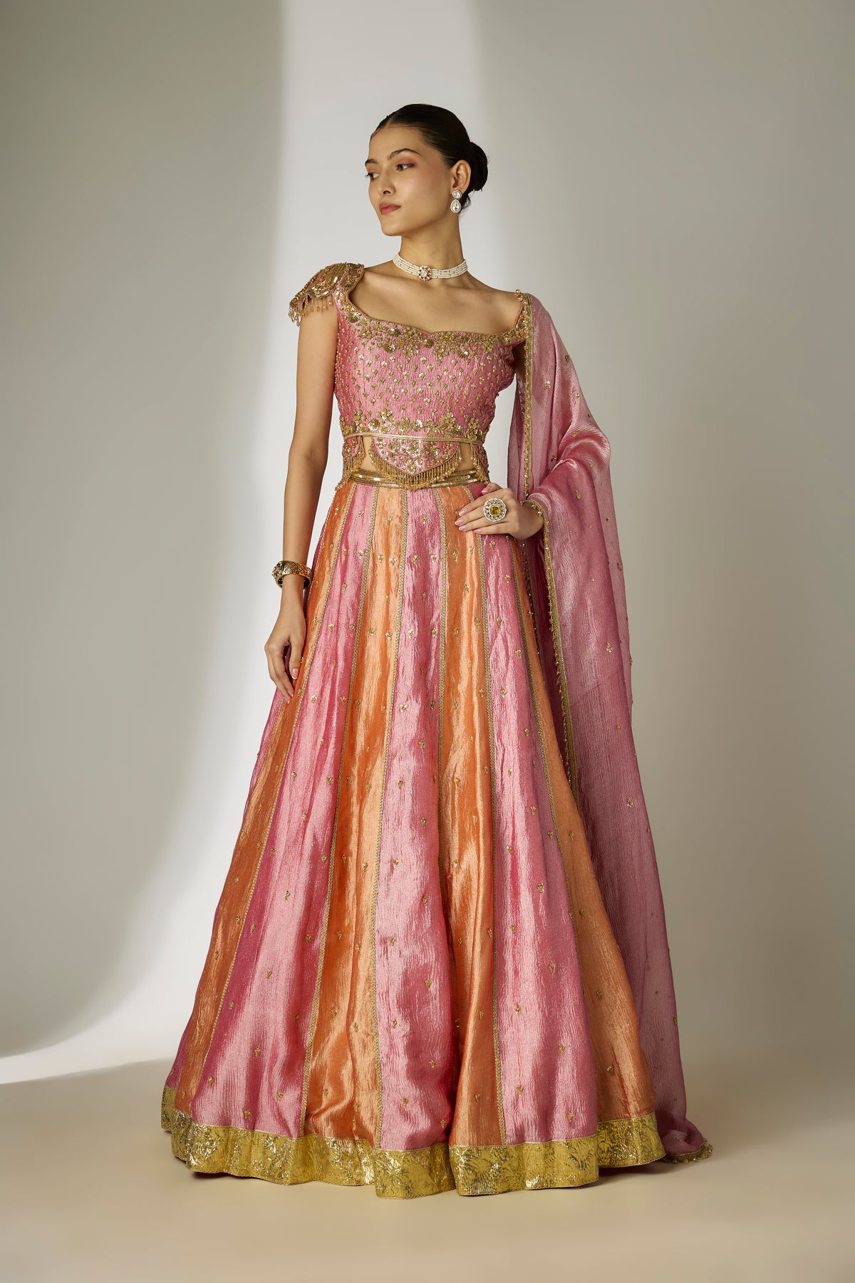 Pink & Orange Sequin Lehenga Set