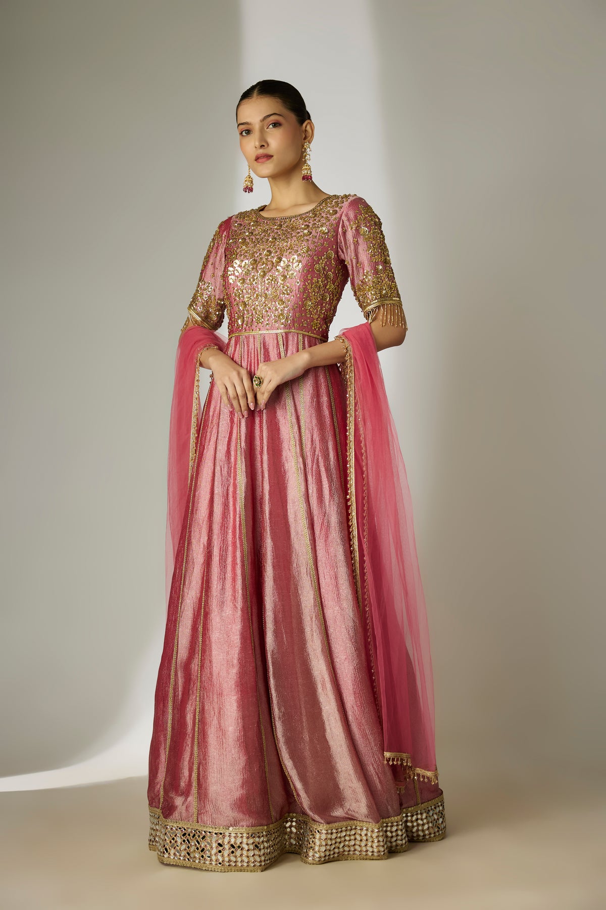 Dark Pink Sequin Anarkali Set