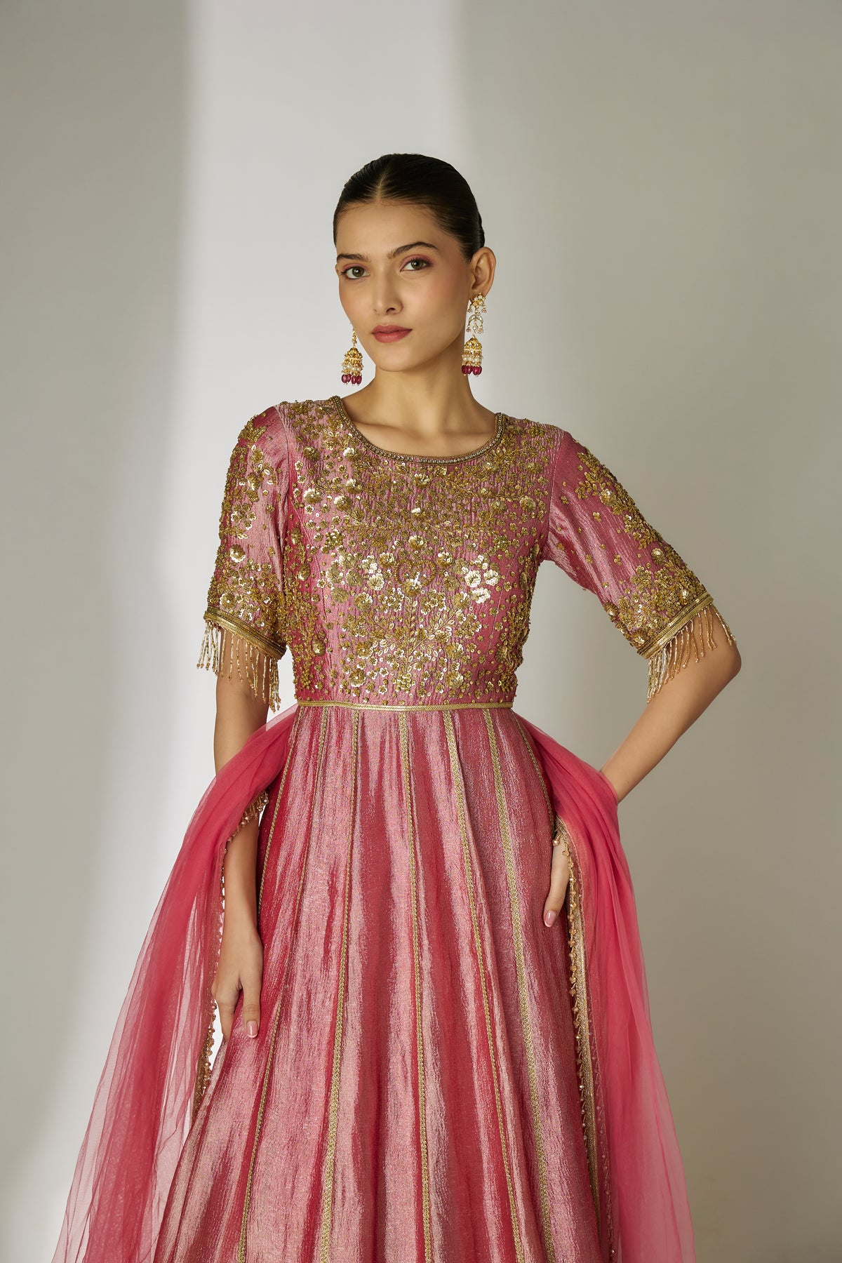 Dark Pink Sequin Anarkali Set