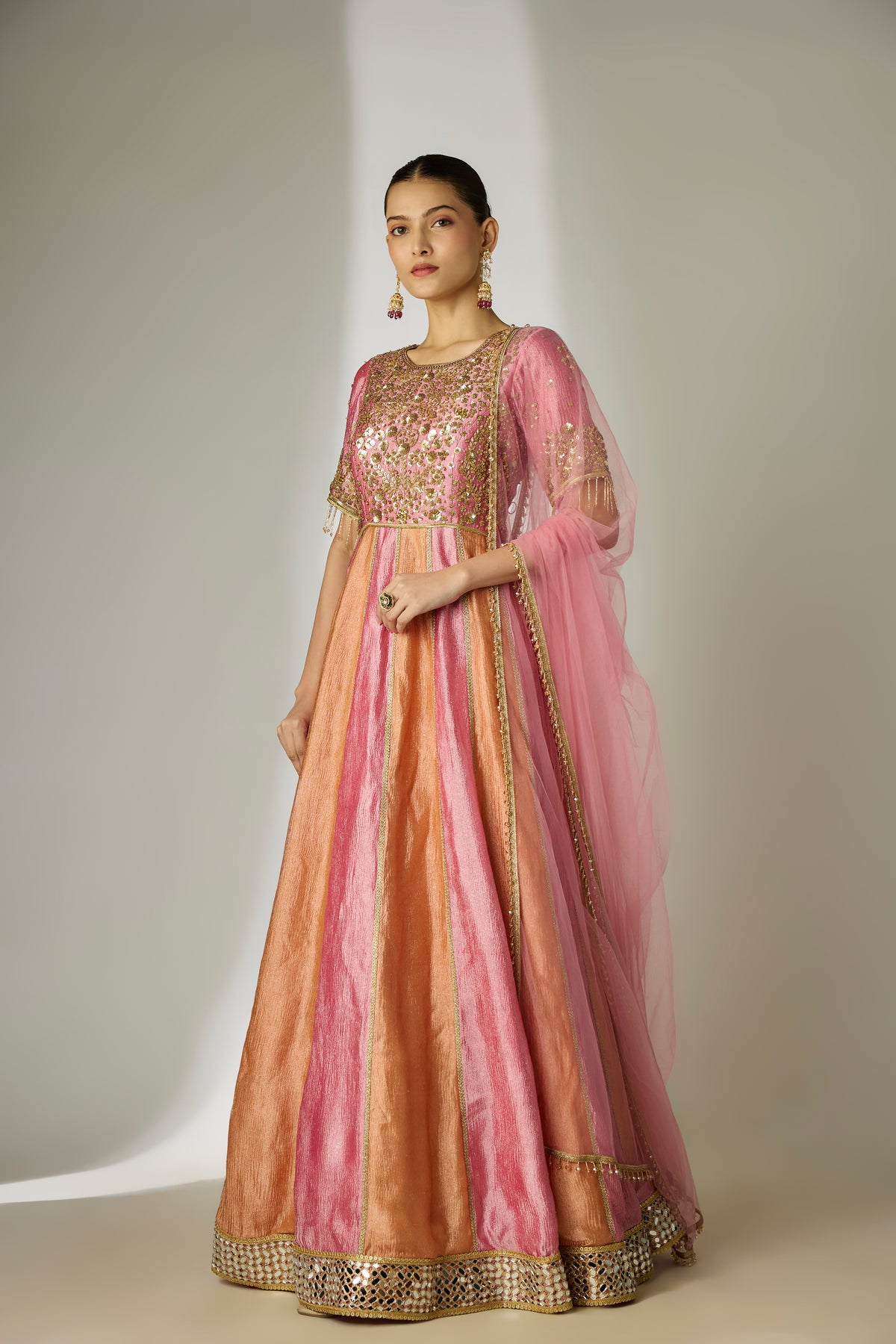 Pink & Orange Sequin Anarkali Set