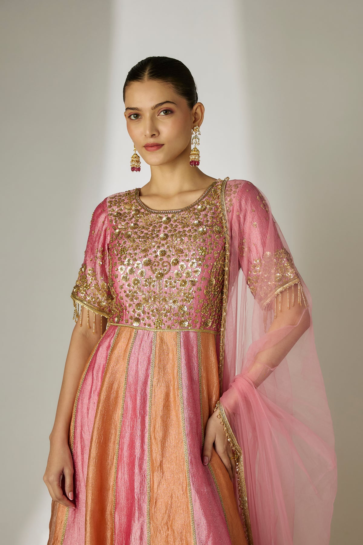 Pink & Orange Sequin Anarkali Set