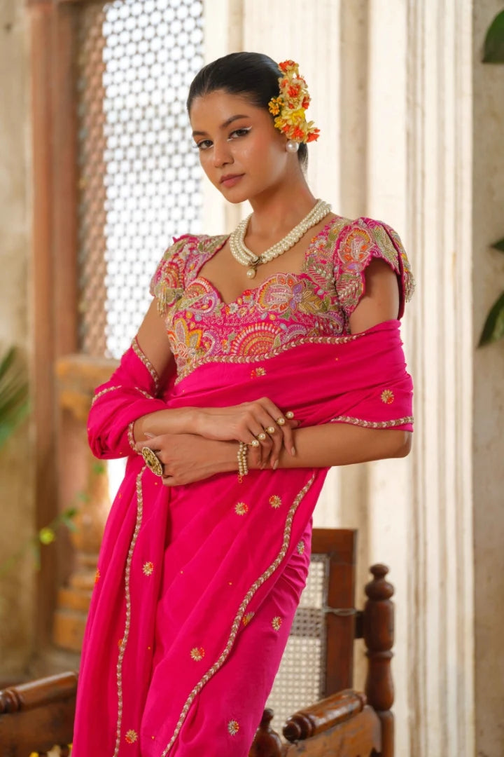 Hot Pink Silk Saree