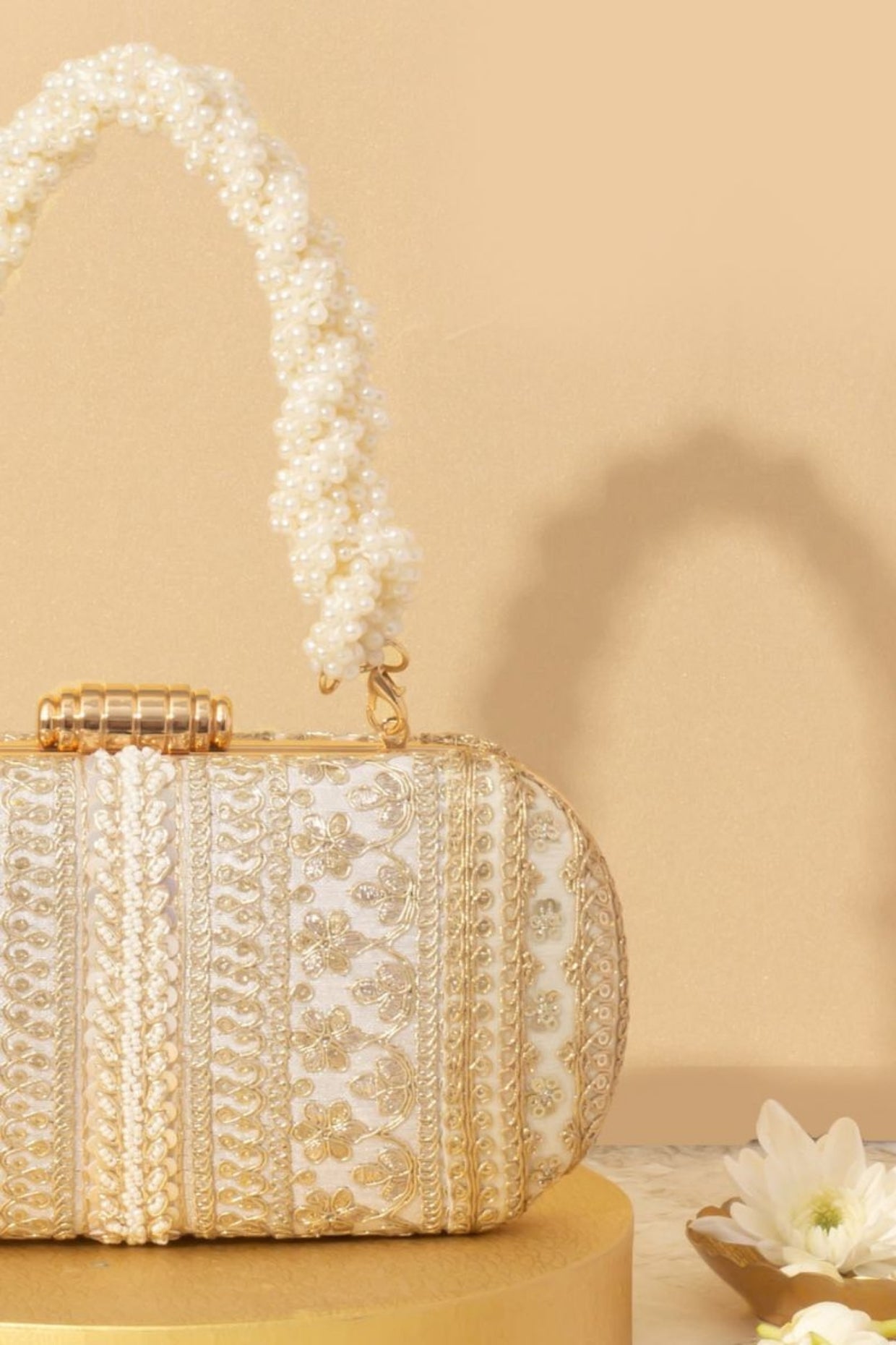 Naaz Embroidered Capsule Clutch - Off-White