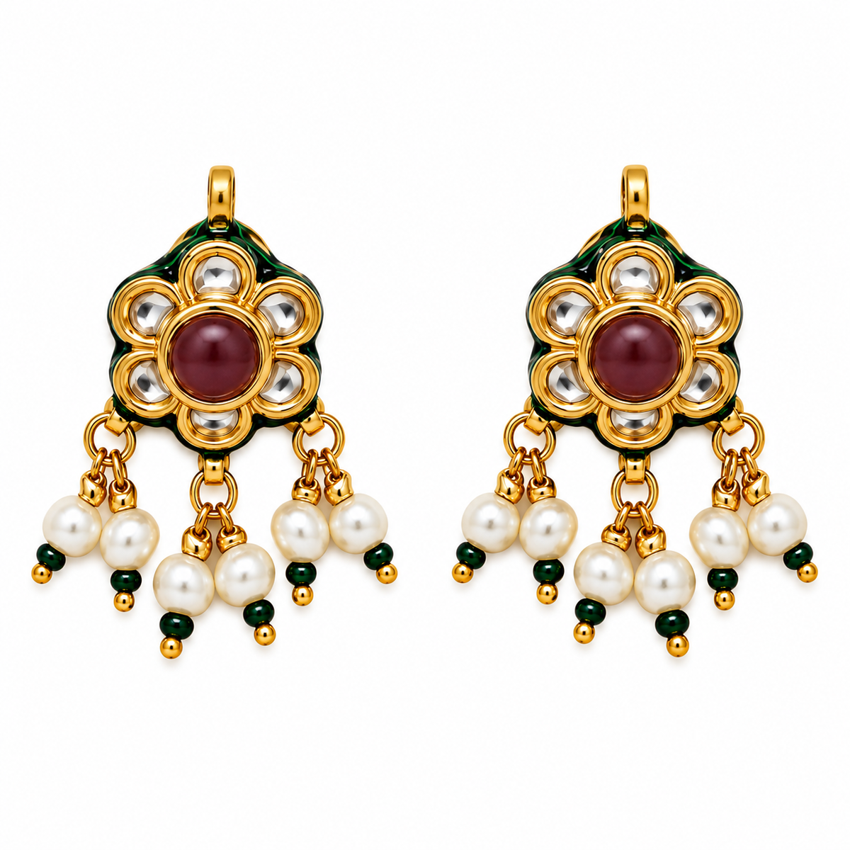 Navratna Kundan Floral Necklace Earring Set