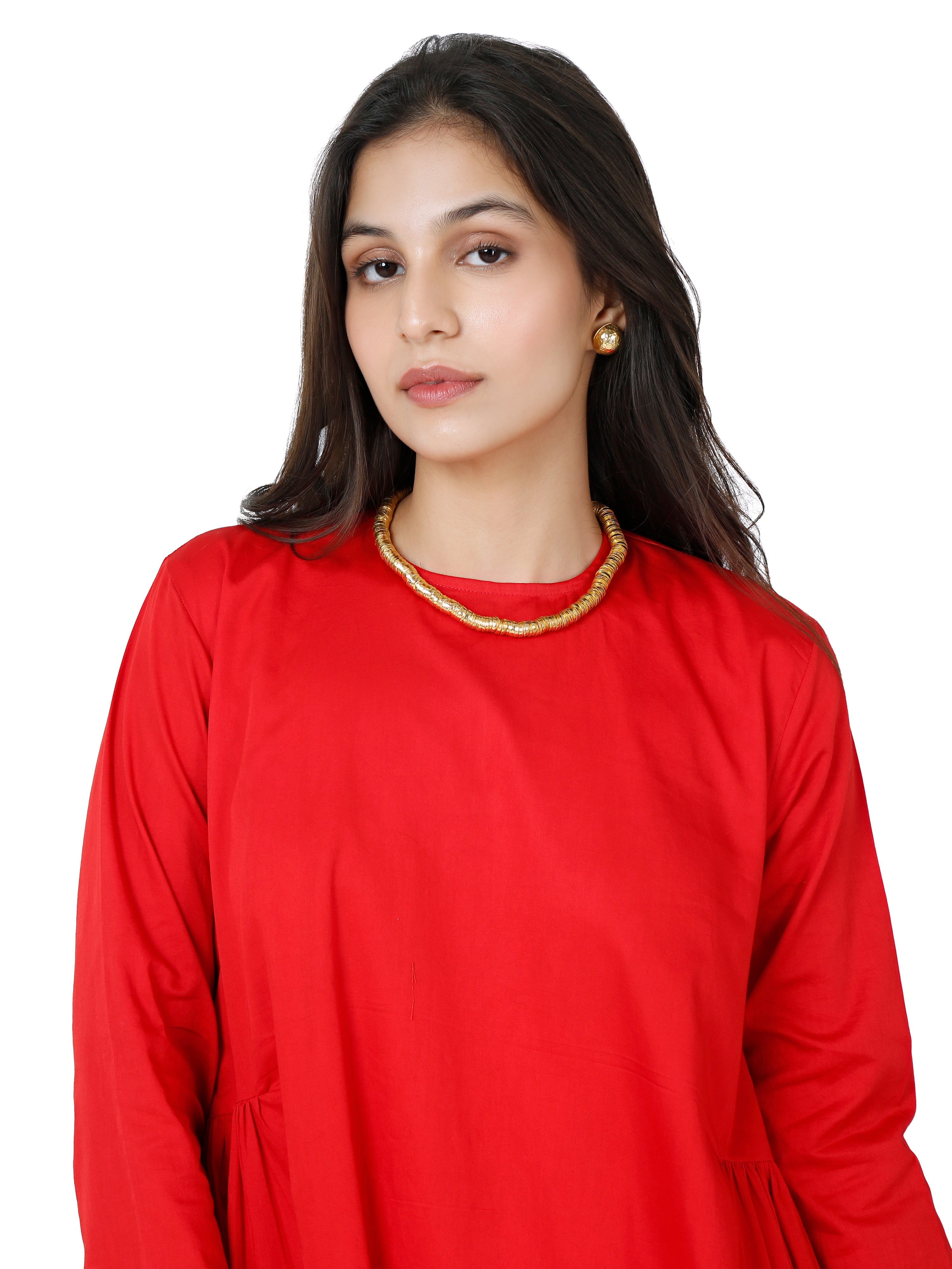Crimson Red Everyday Kurta Set in Cotton Satin