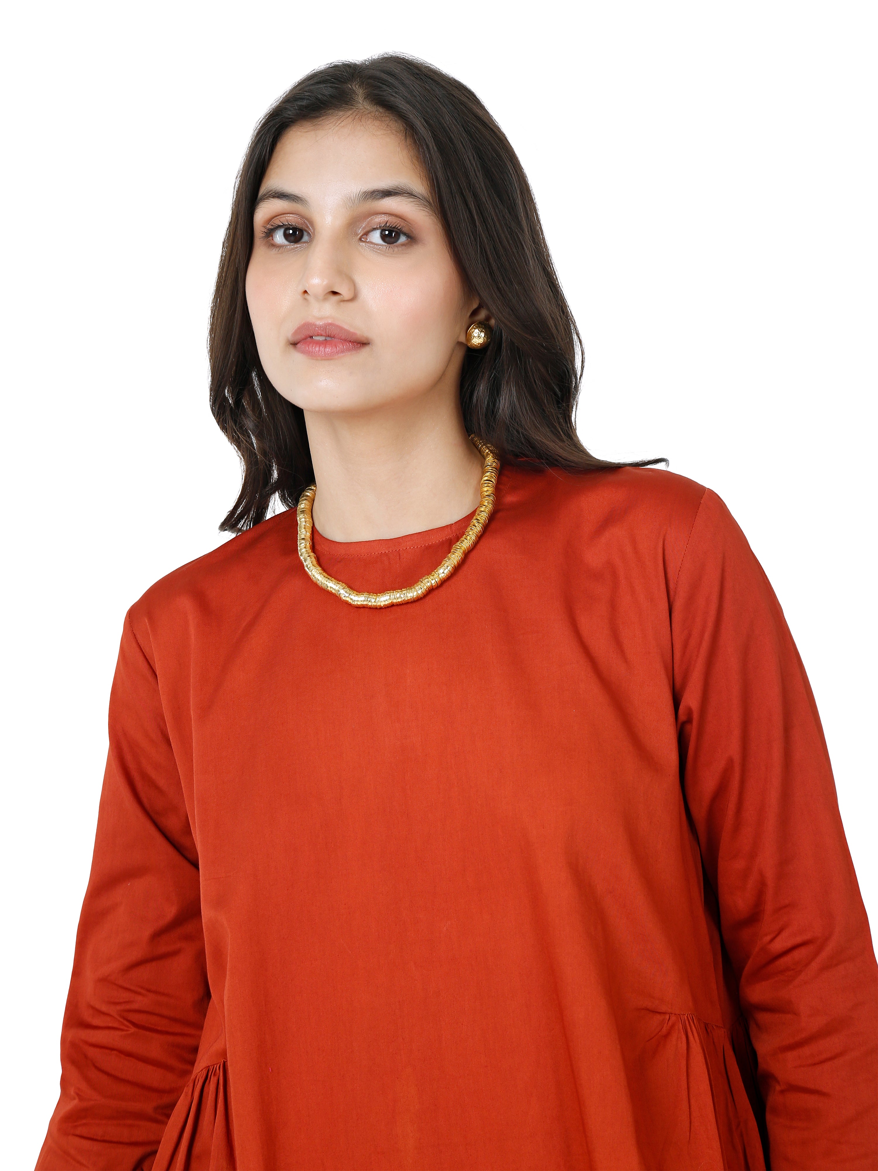 Terracotta Workwear Kurta Set in Cotton Satin