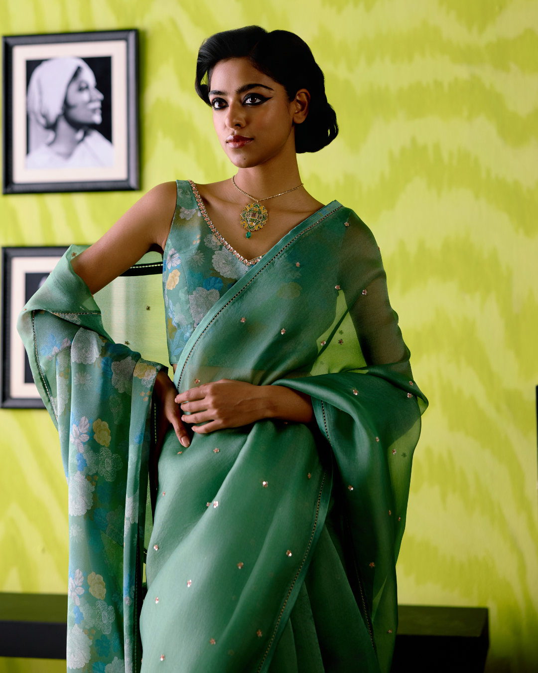 Green Apple Organza Saree with Blouse