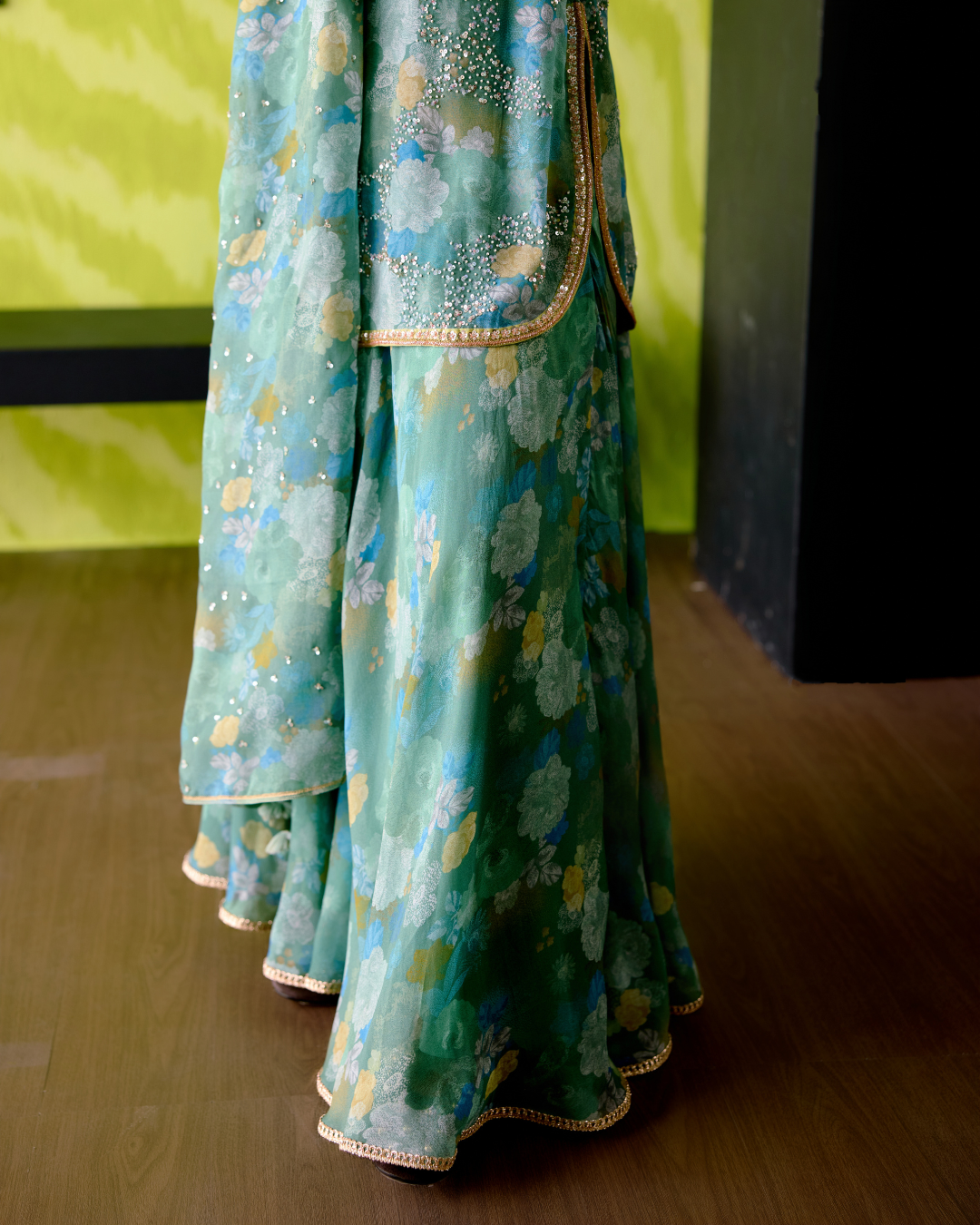 Green Apple Floral Print Short Kurta Set