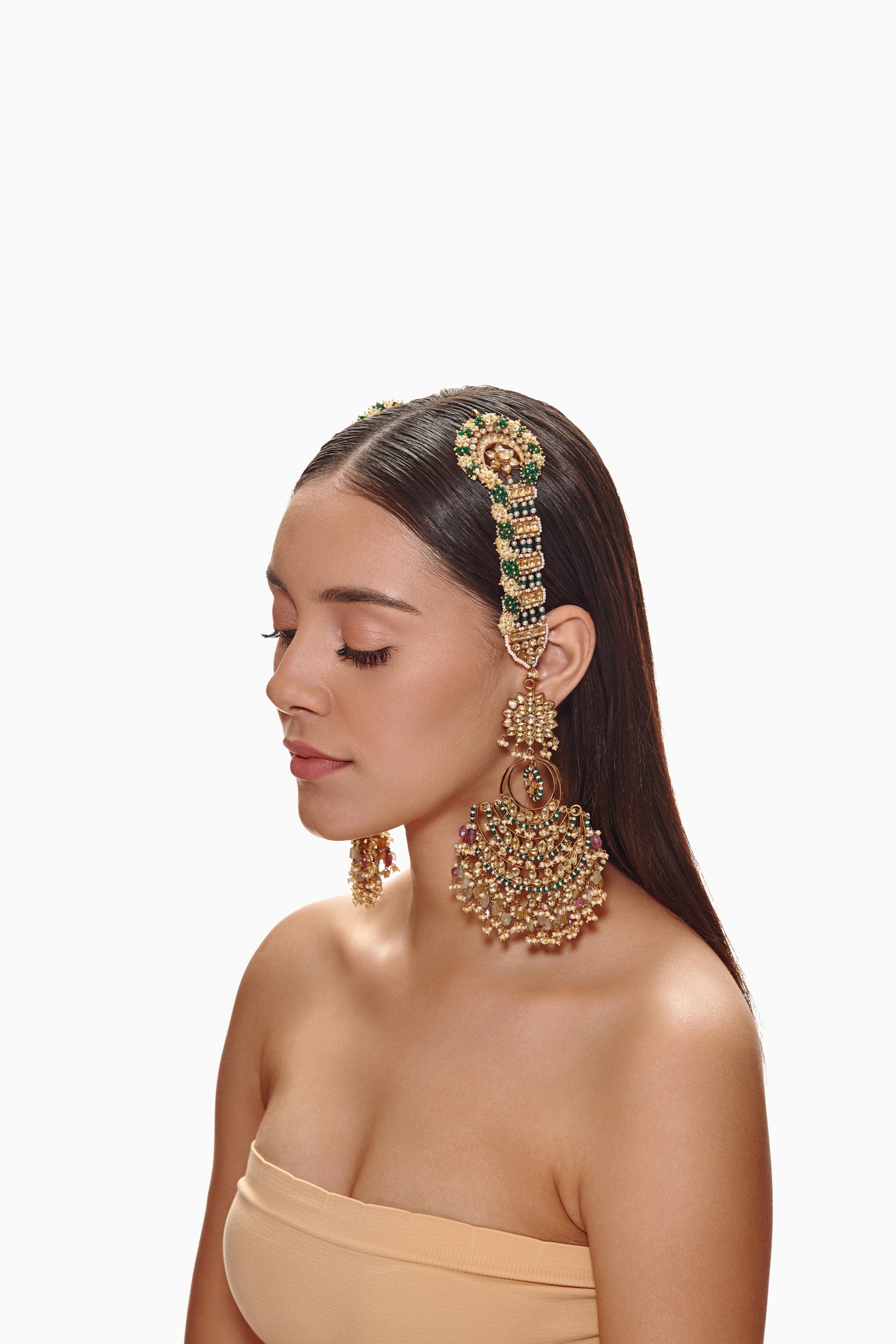 Multi sapphire pearl kundan chaandbali earrings