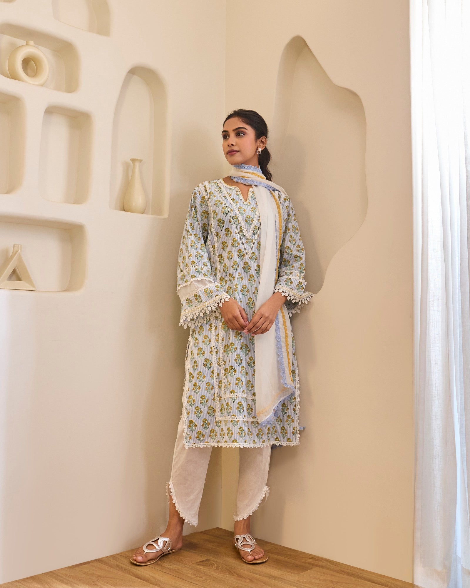 Blue Charm Cotton Kurta with Tulip Pants