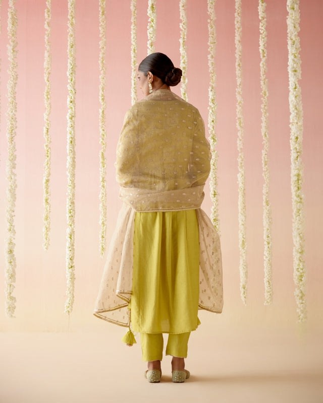 Lilly Lime Chanderi Kurta with
Narrow Pants & Dupatta - Set of 3