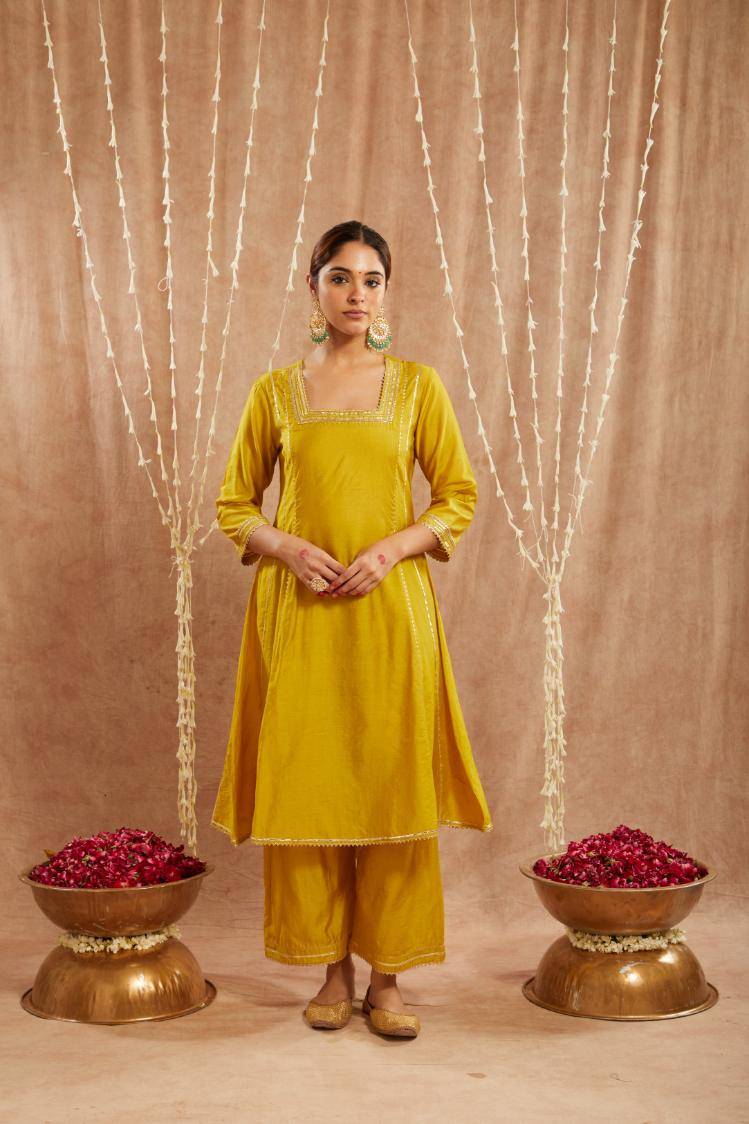 Lotus Lime Gota Kurta with Narrow Pants