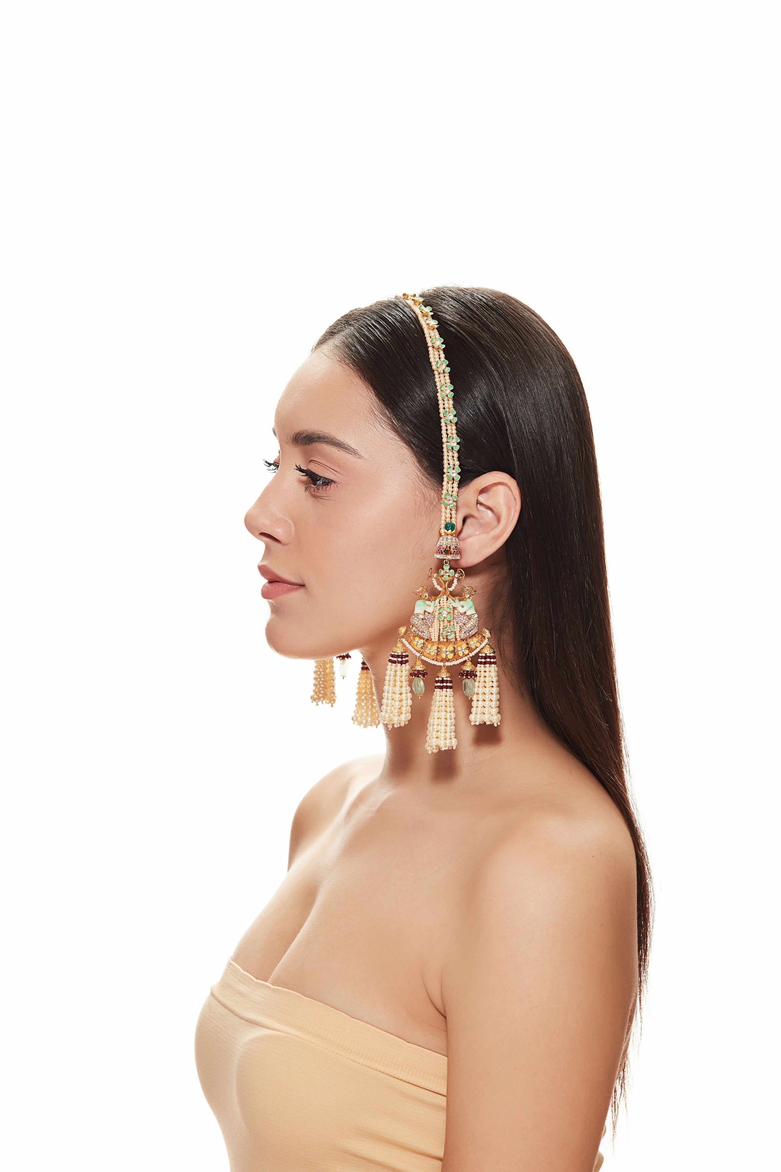 Satvik Earrings connecting with tikka.