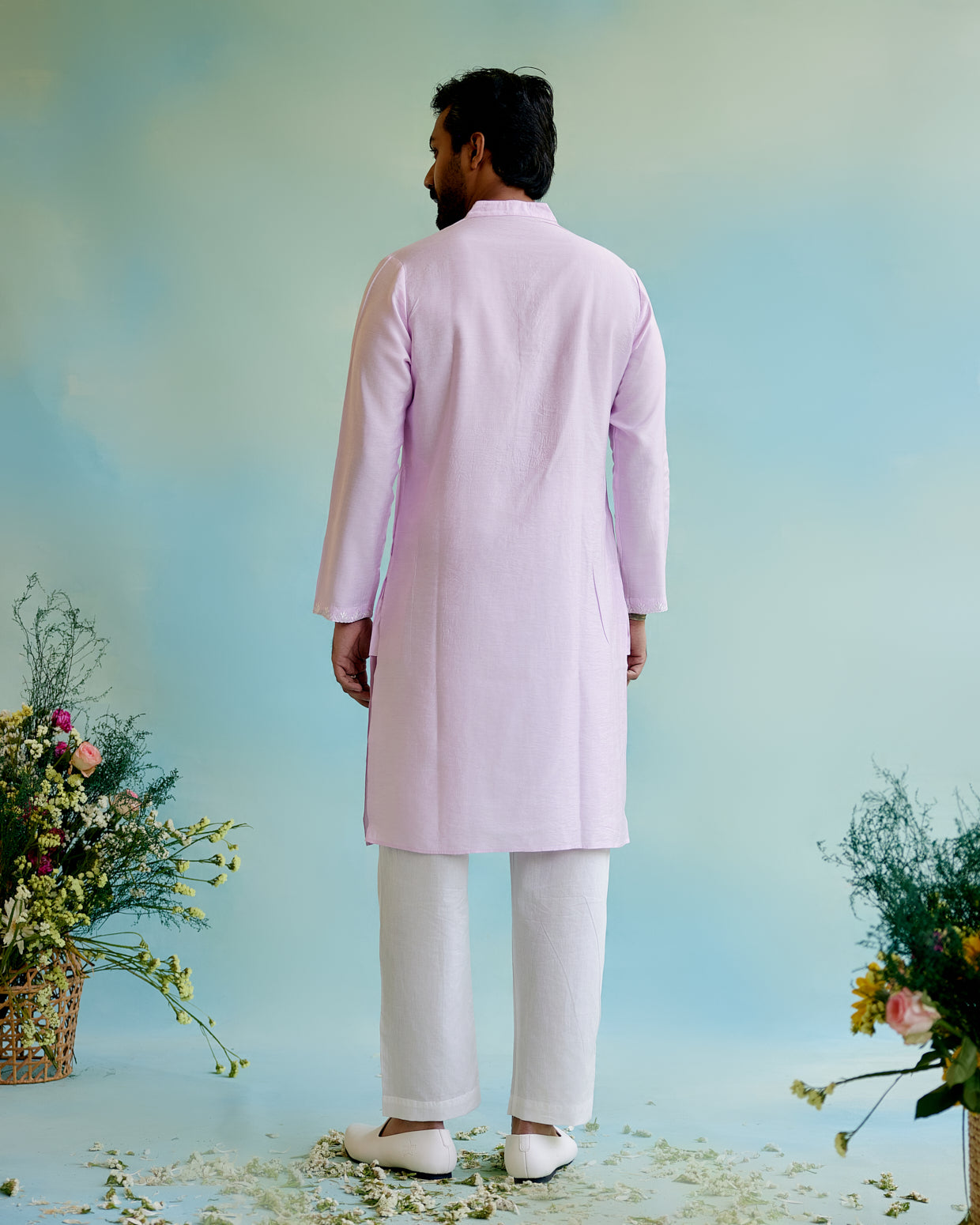 Lilac Bliss Chanderi Buta Embroidery Kurta with Chanderi Narrow Pants