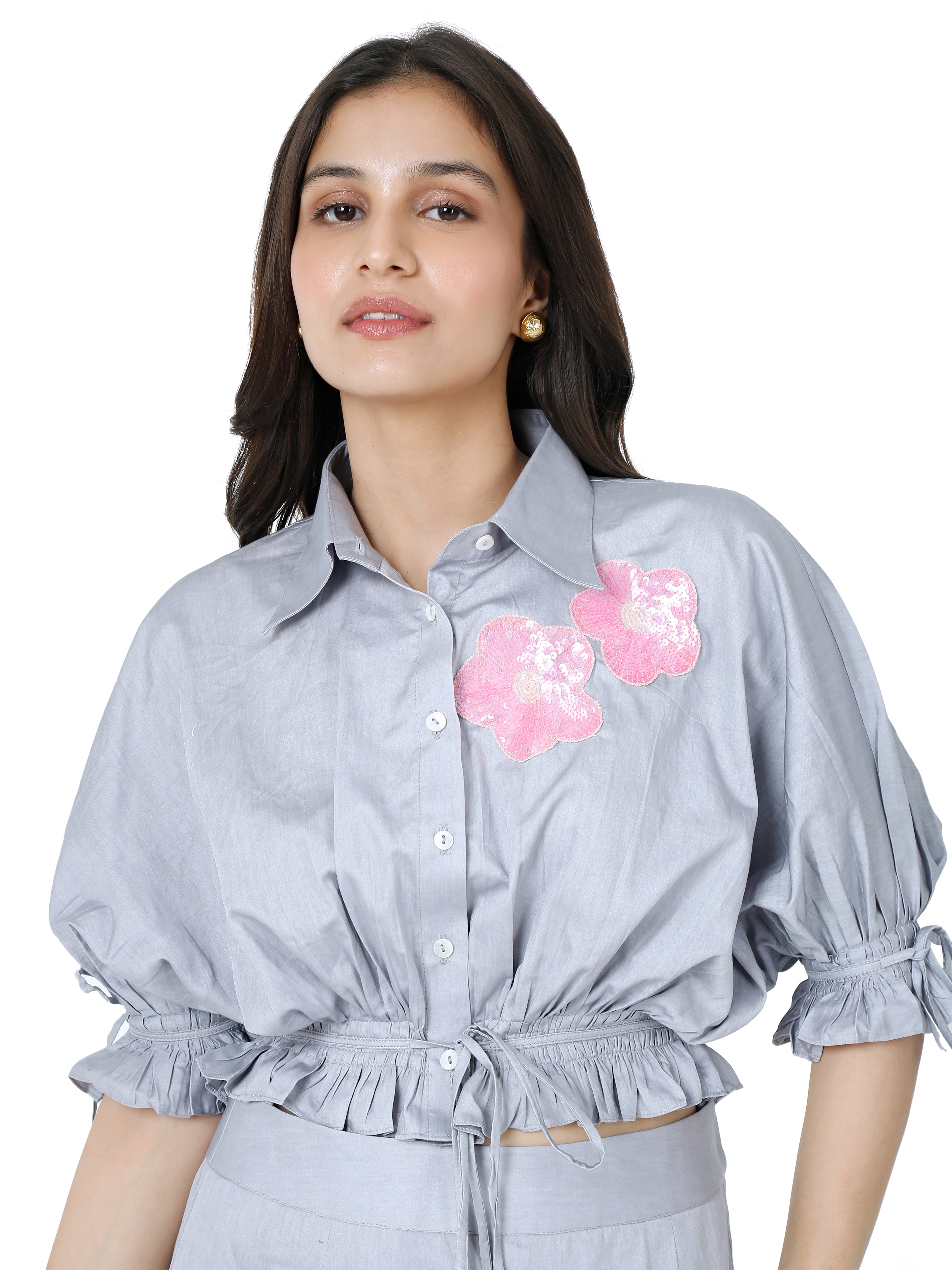 Cropped Shirt & Skirt Set in Charcoal Grey – Brunch Edition