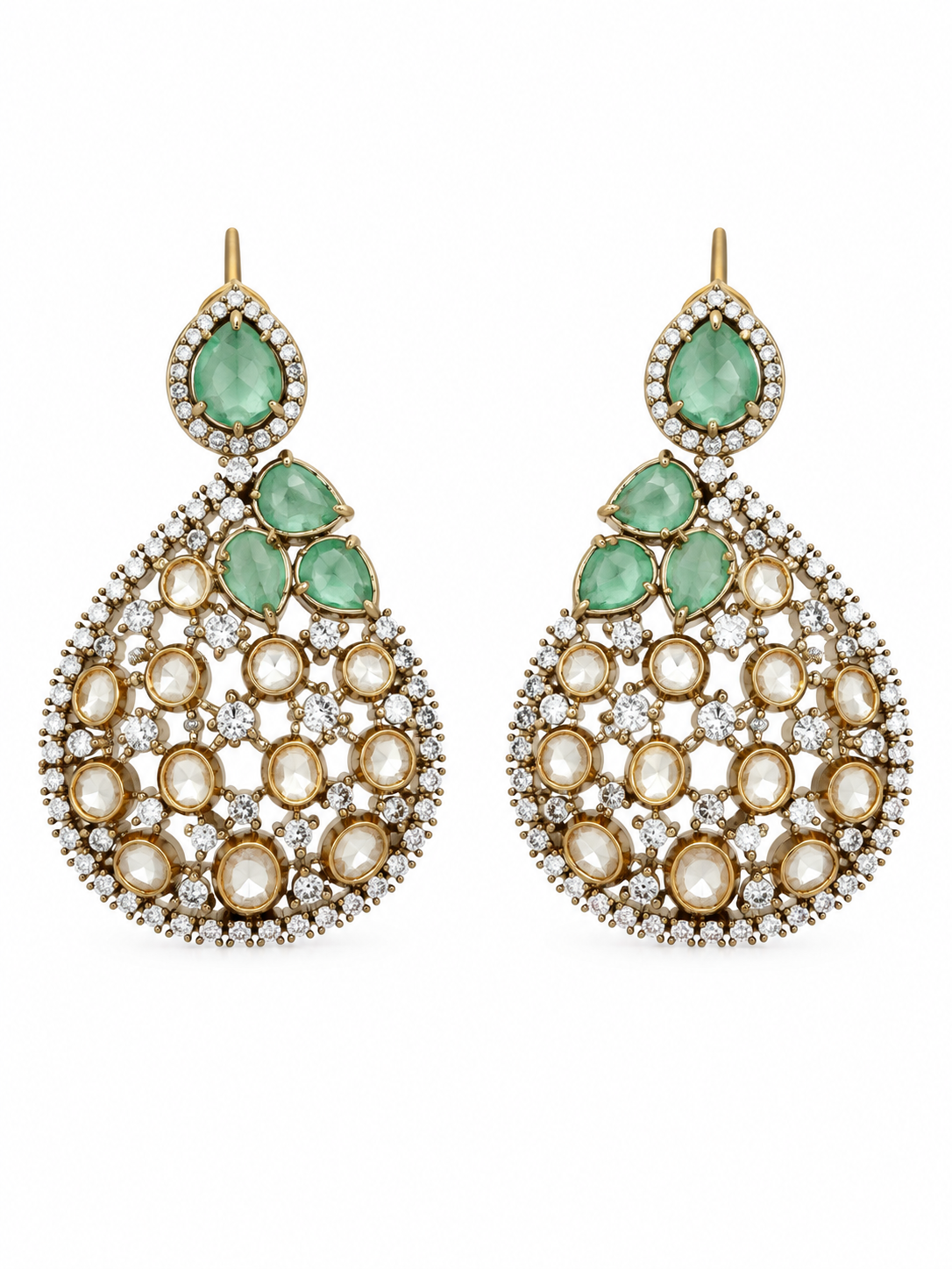 Sage Green Moissanite Polki Statement Necklace Set