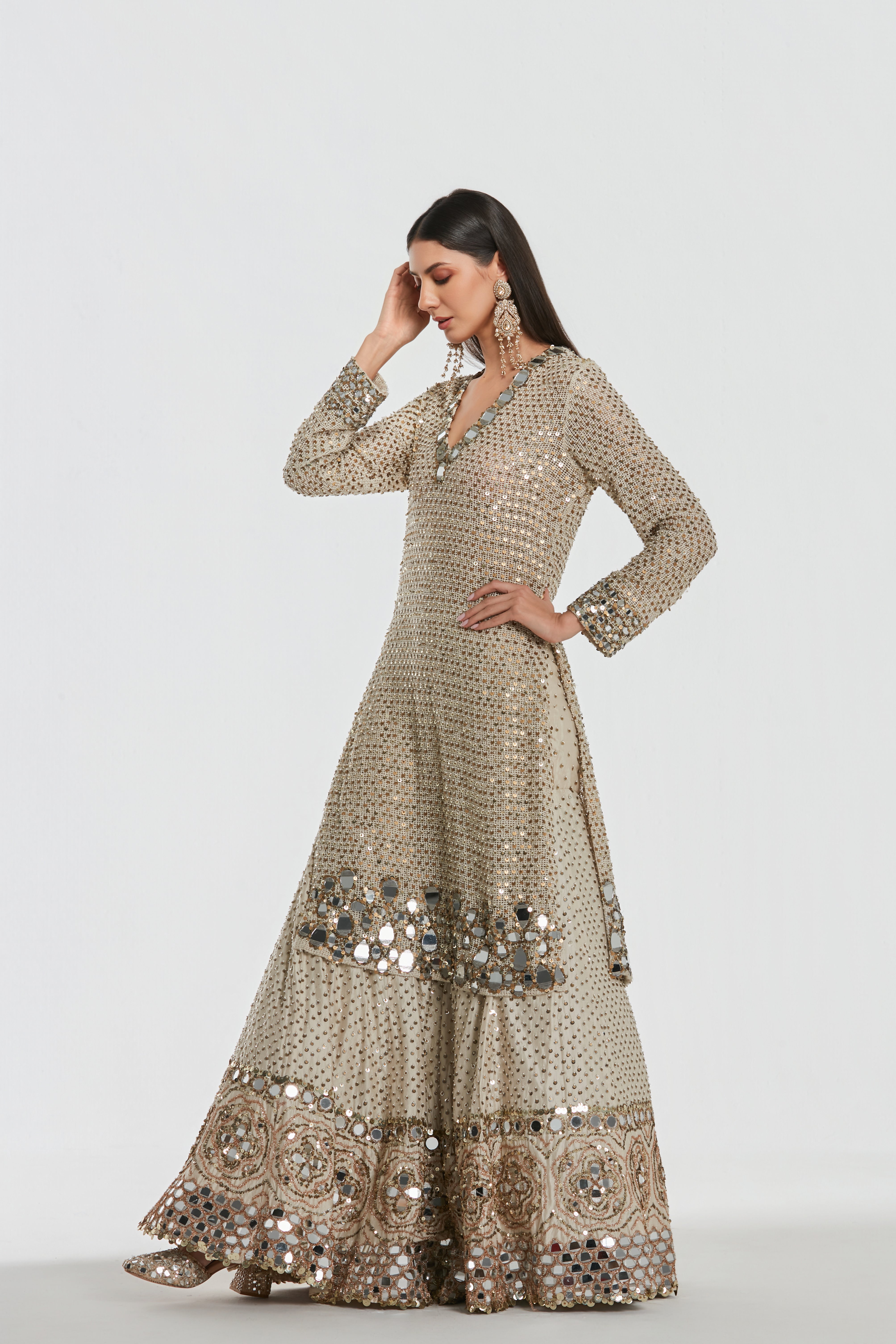 Mirror work , zari , lurex thread , sequins