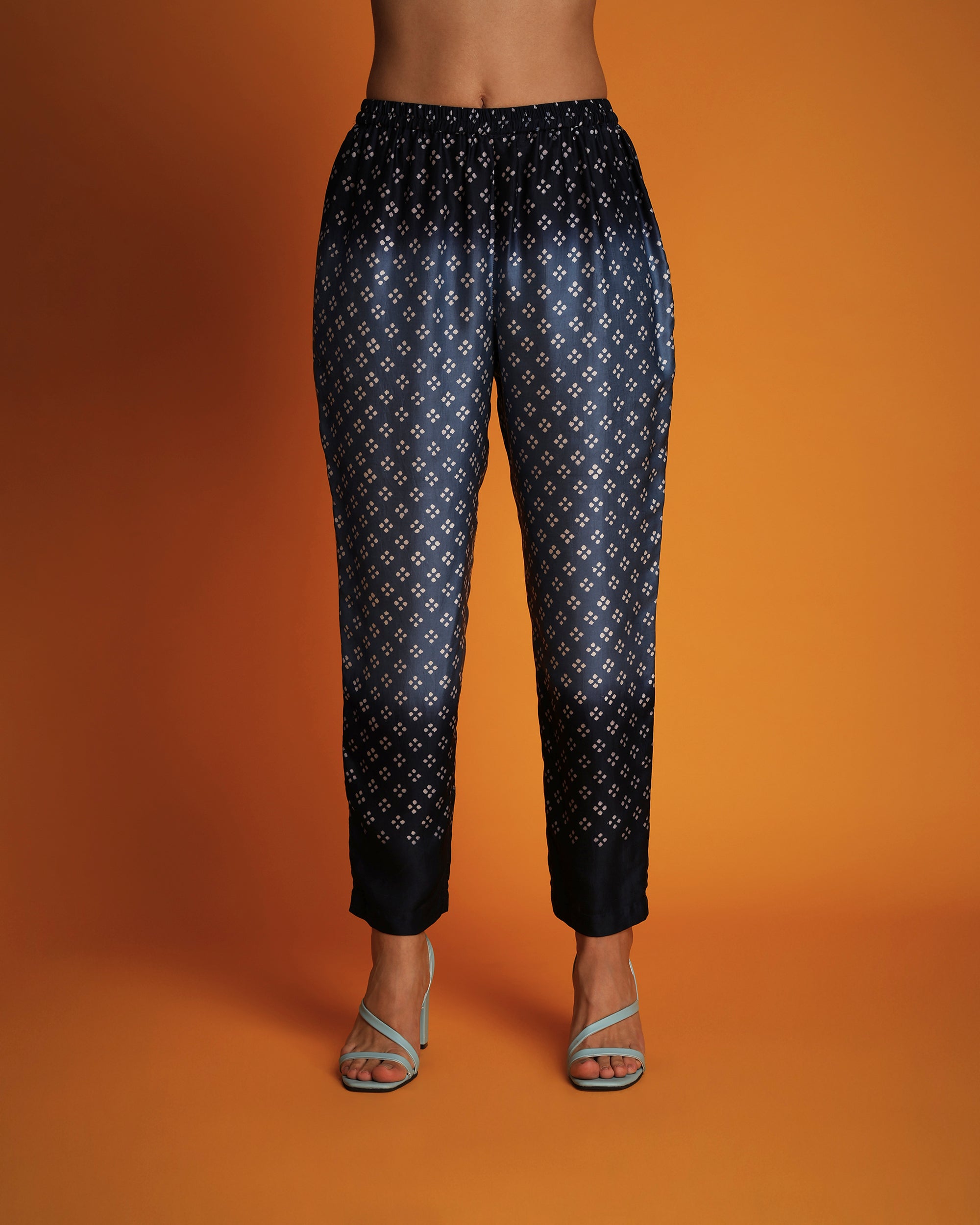 Indigo ombre-printed narrow pants