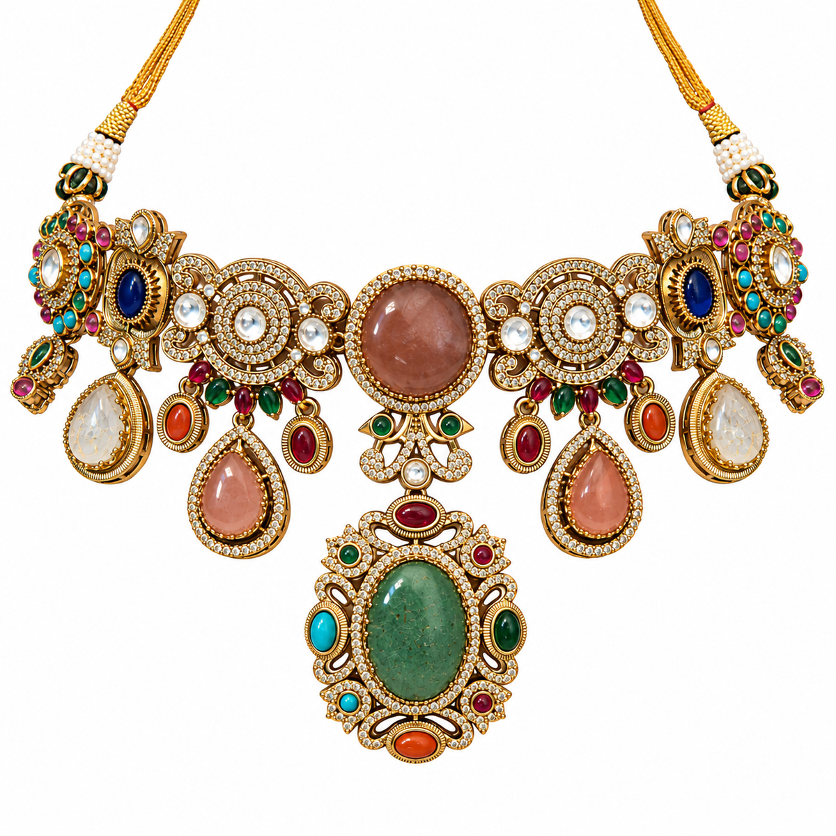 Multicolor Semi-Precious Stone Statement Necklace Set 26