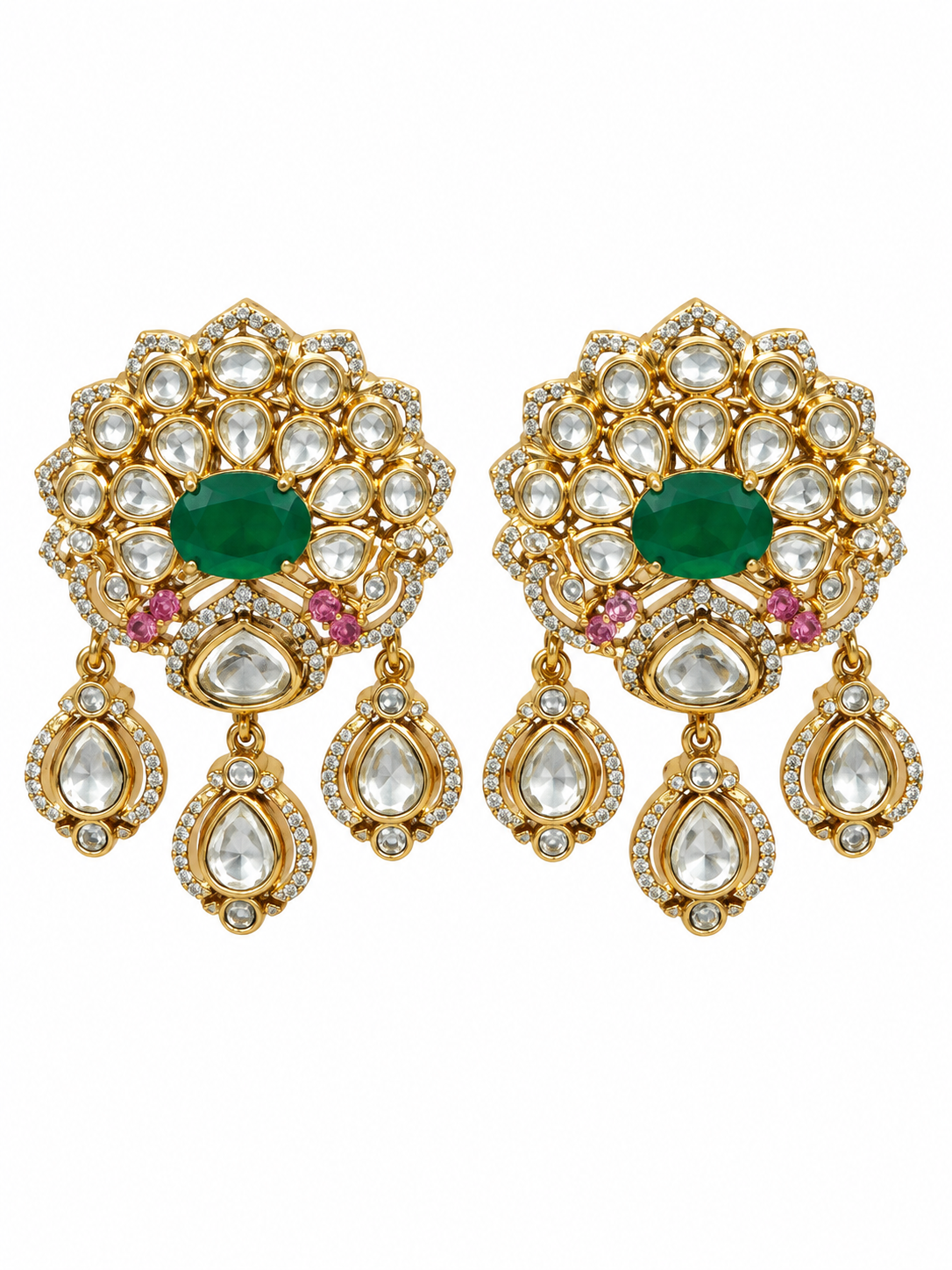 Emerald Moissanite Polki Choker Necklace Set