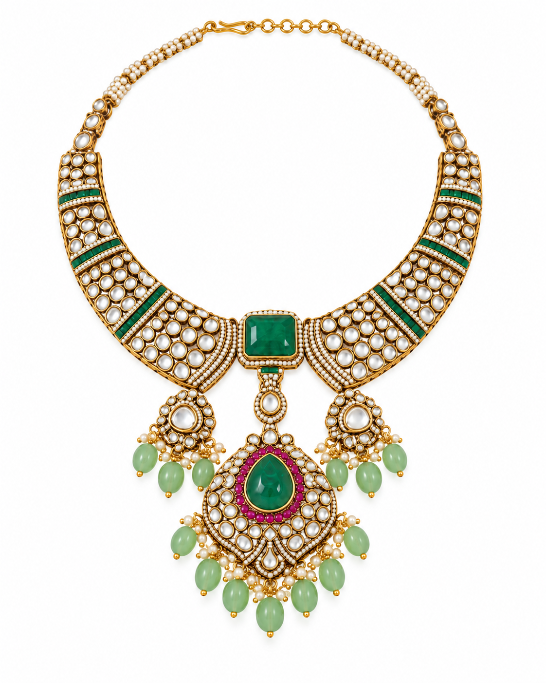 Emerald Polki Statement Necklace Set 03