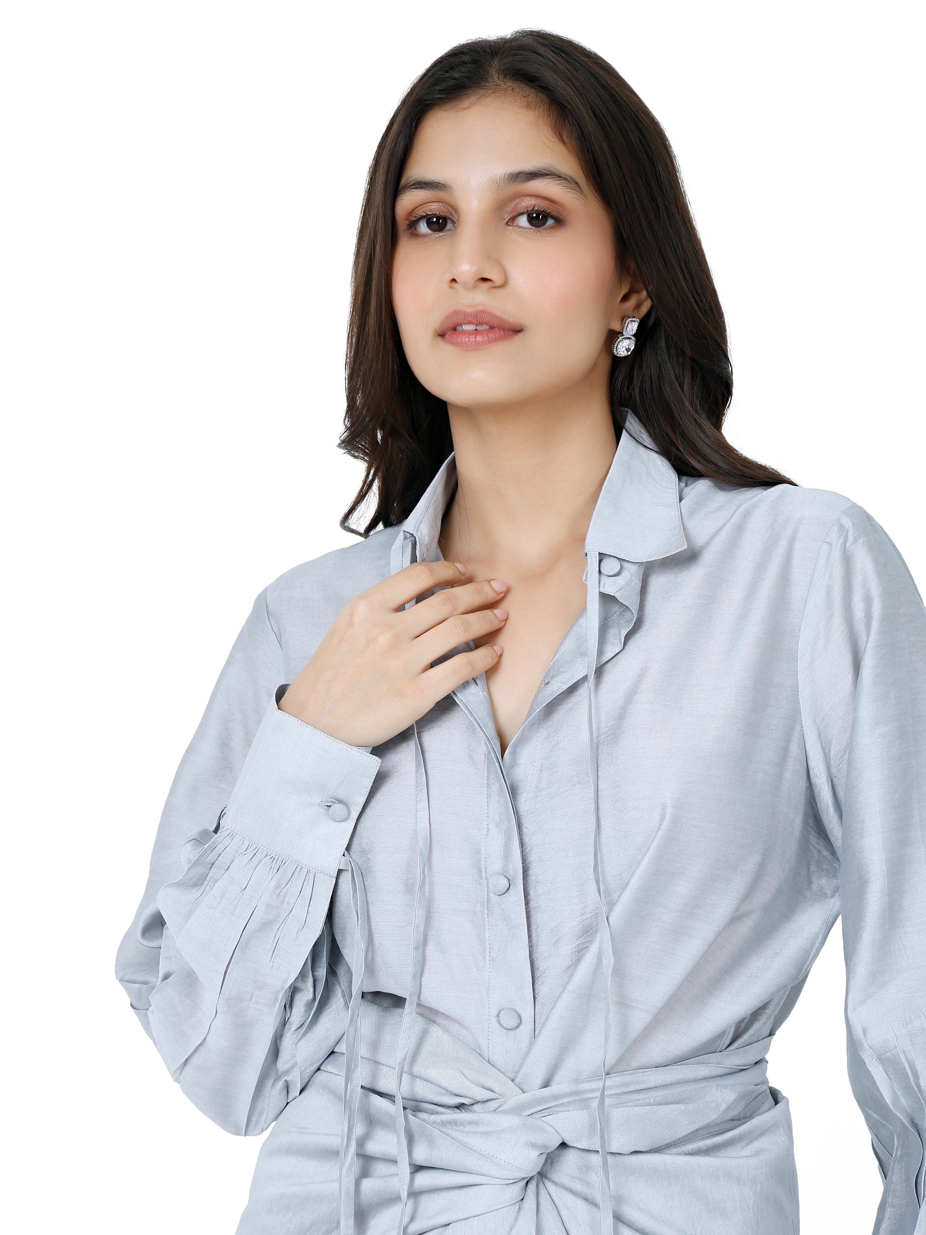 Ash Grey Chanderi Skirt Shirt Set for Subtle Sophistication