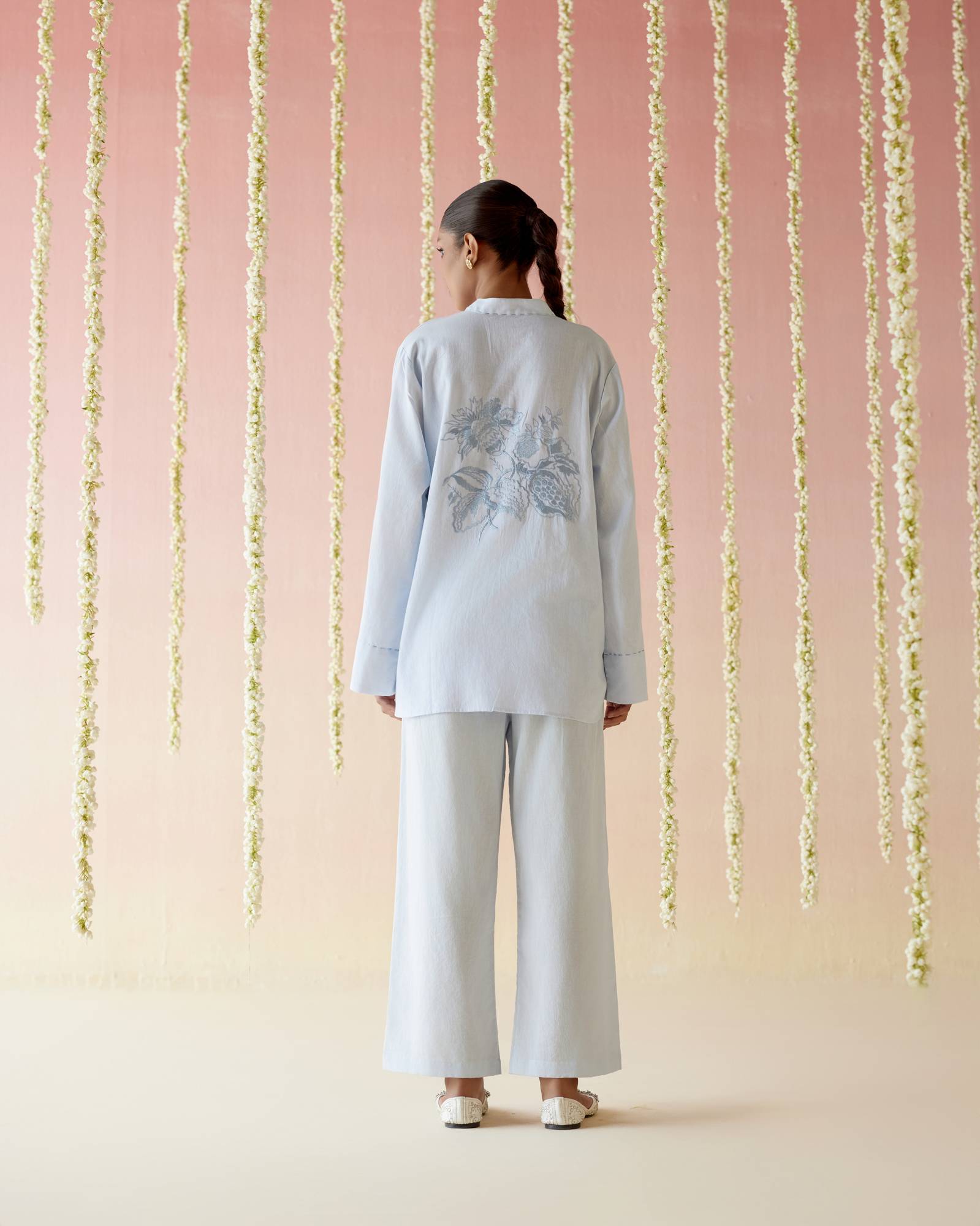 Blue Bloom Embroidered Co-ord Set