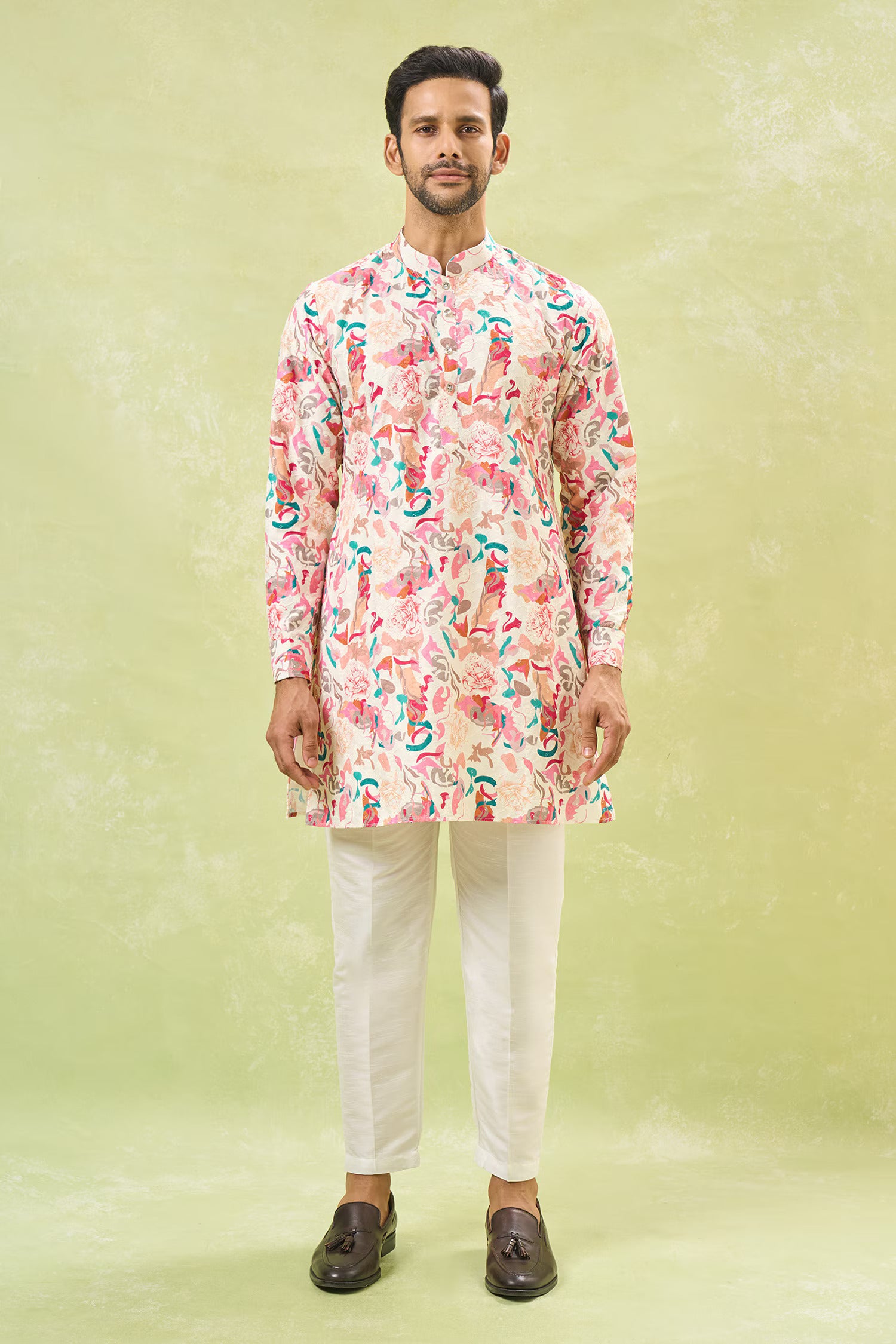 Multi Coloured Embossed Kurta-Jacket Set