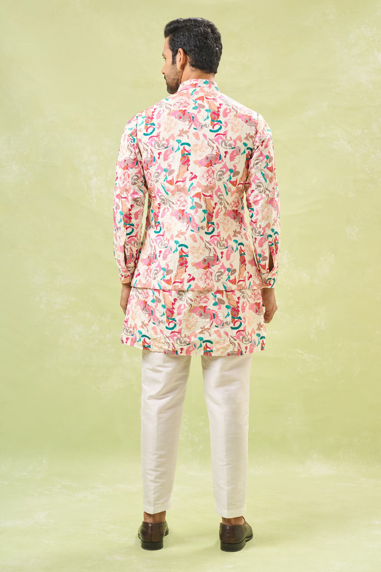 Multi Coloured Embossed Kurta-Jacket Set