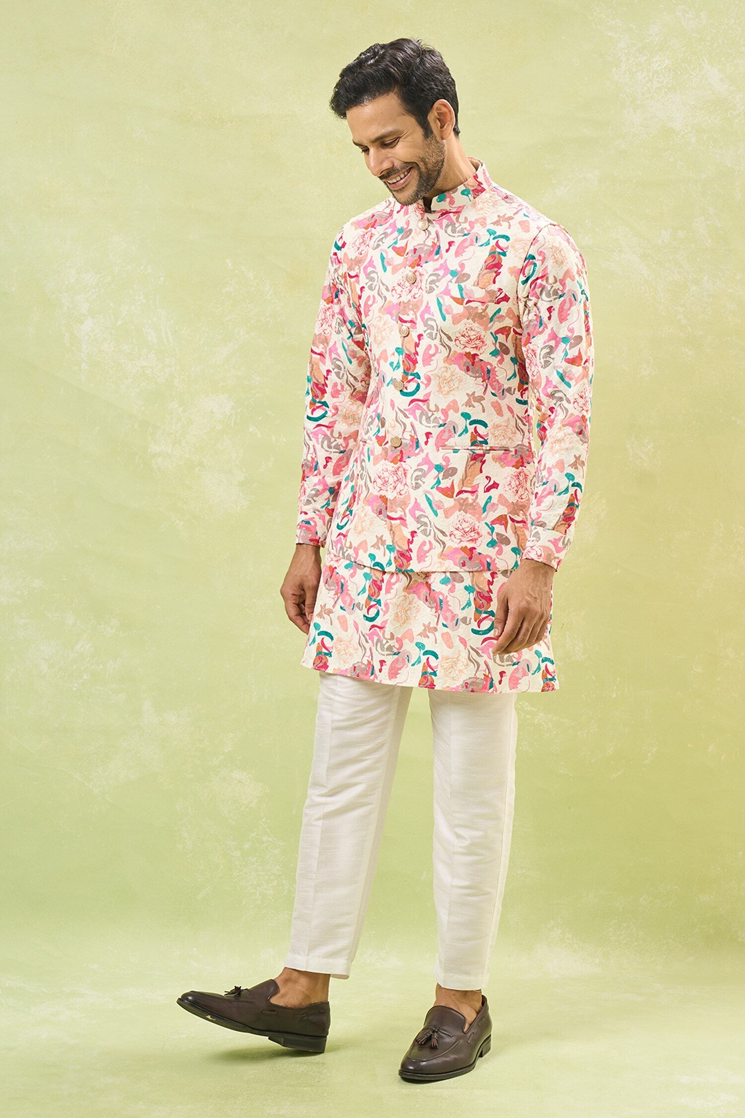 Multi Coloured Embossed Kurta-Jacket Set