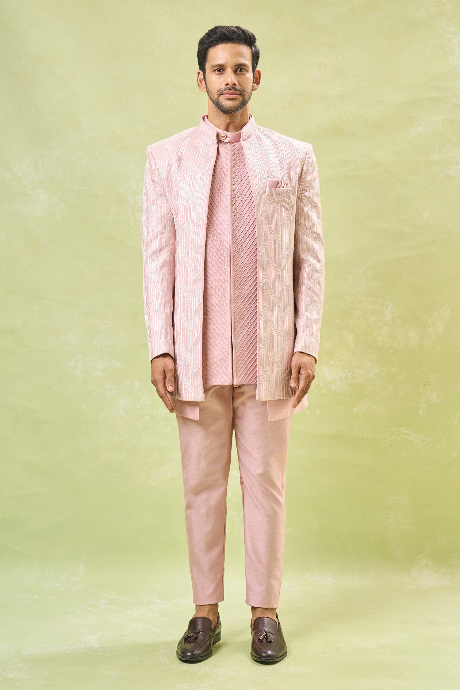 Mauve Pink Embroidered Indo-Western Set