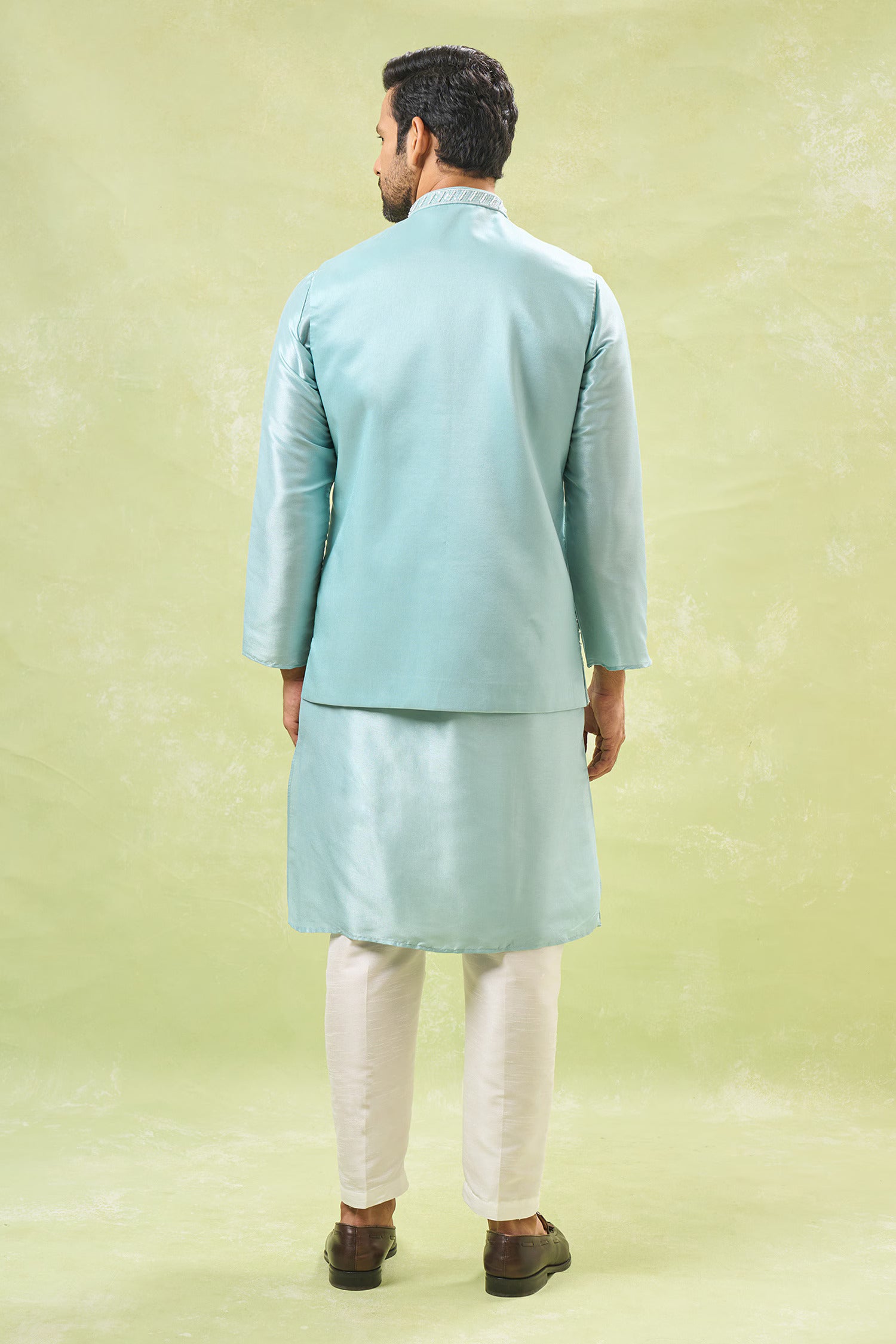 Powder Blue Embroidered Kurta-Jacket Set