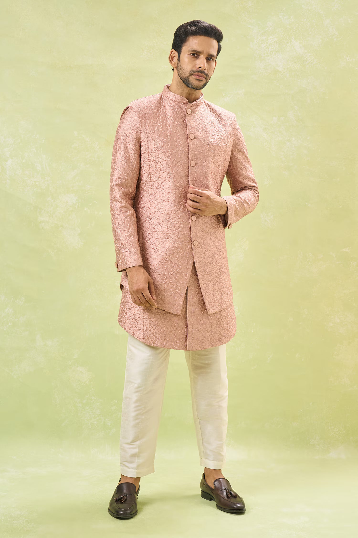 Old Rose Embroidered Indo-Western Set