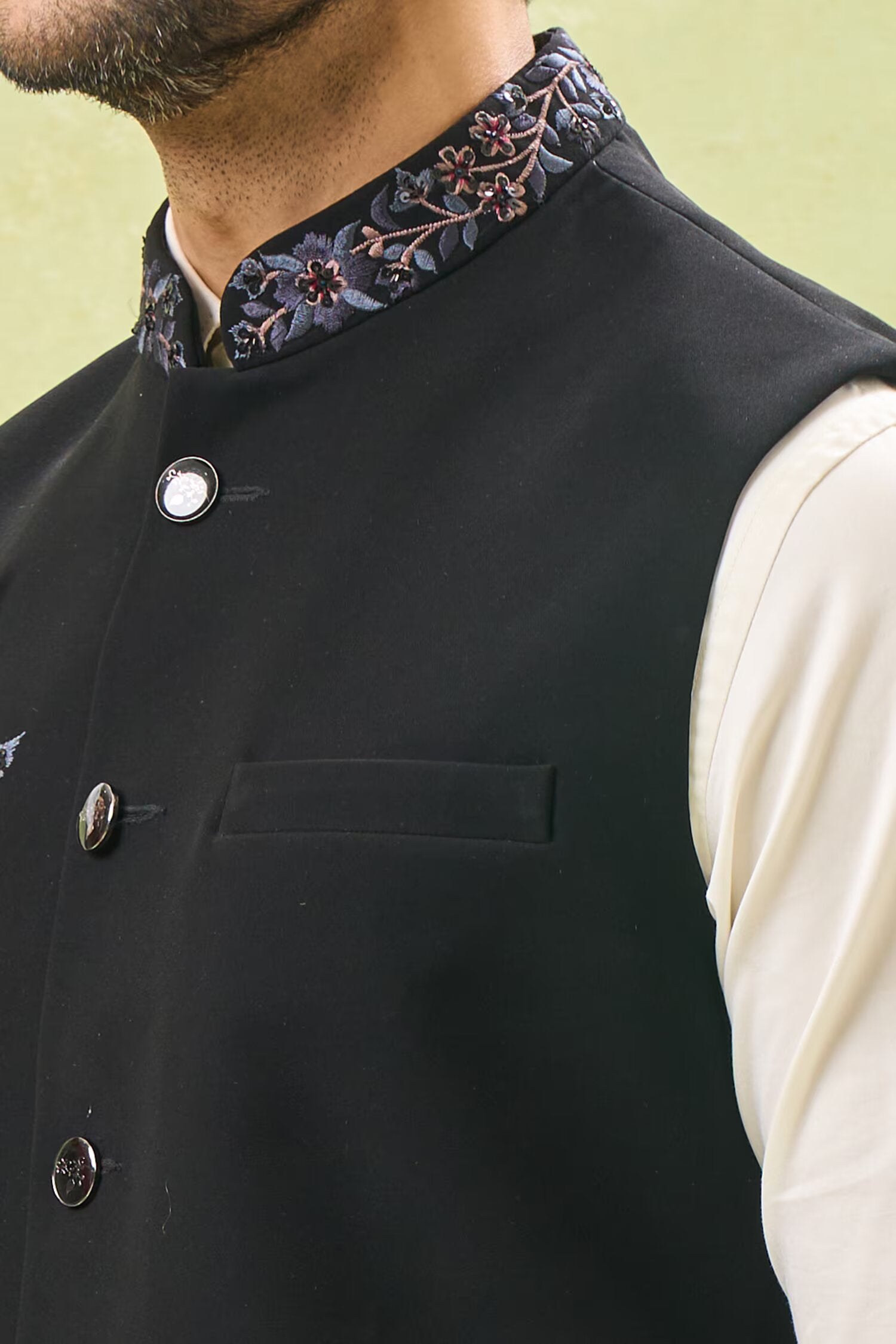 Black Embroidered Nehru Jacket