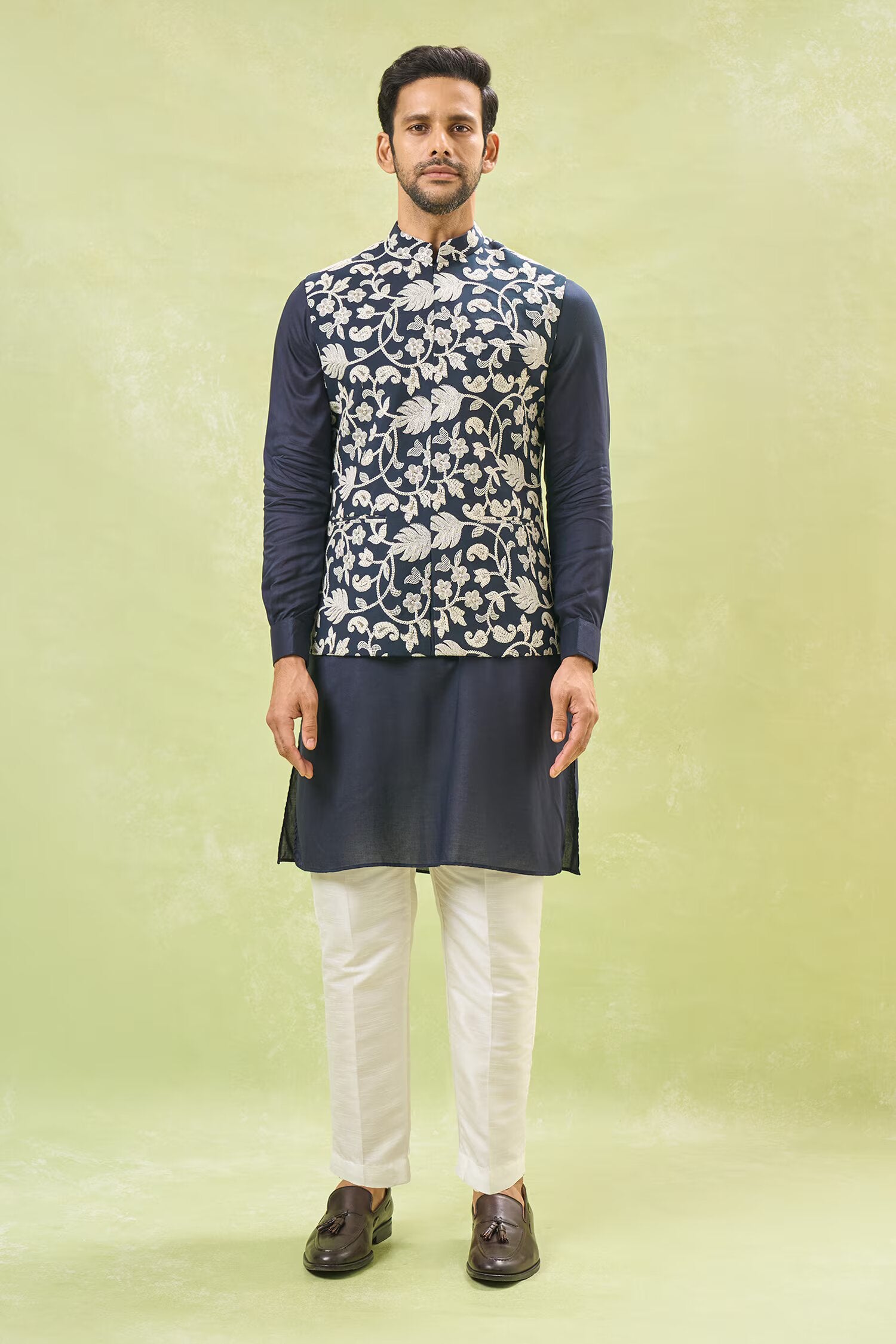 Royal Blue Embroidered Kurta-Jacket Set