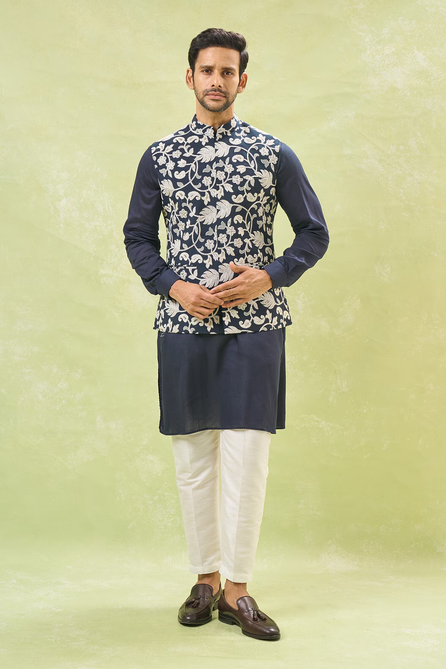 Royal Blue Embroidered Kurta-Jacket Set