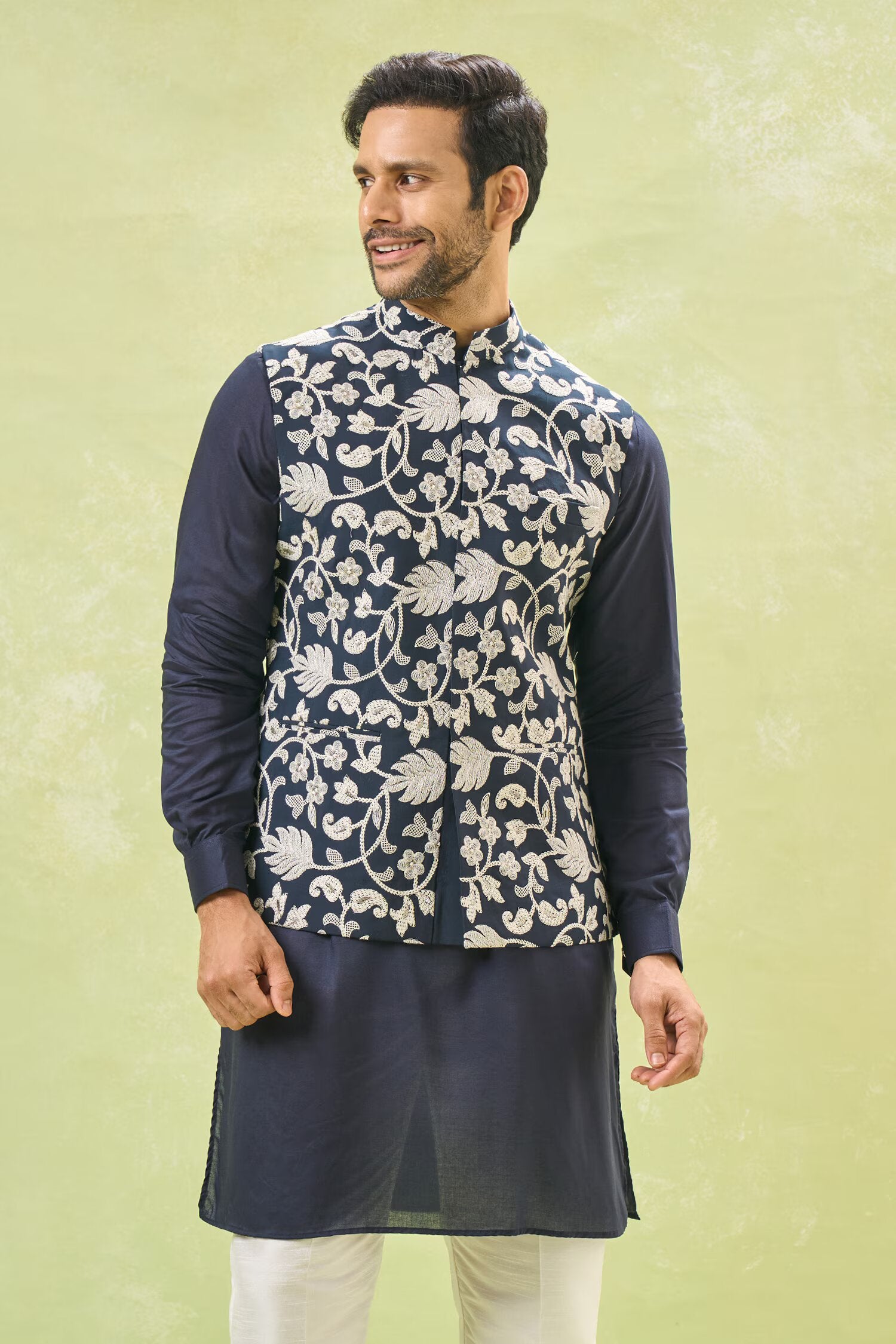 Royal Blue Embroidered Kurta-Jacket Set