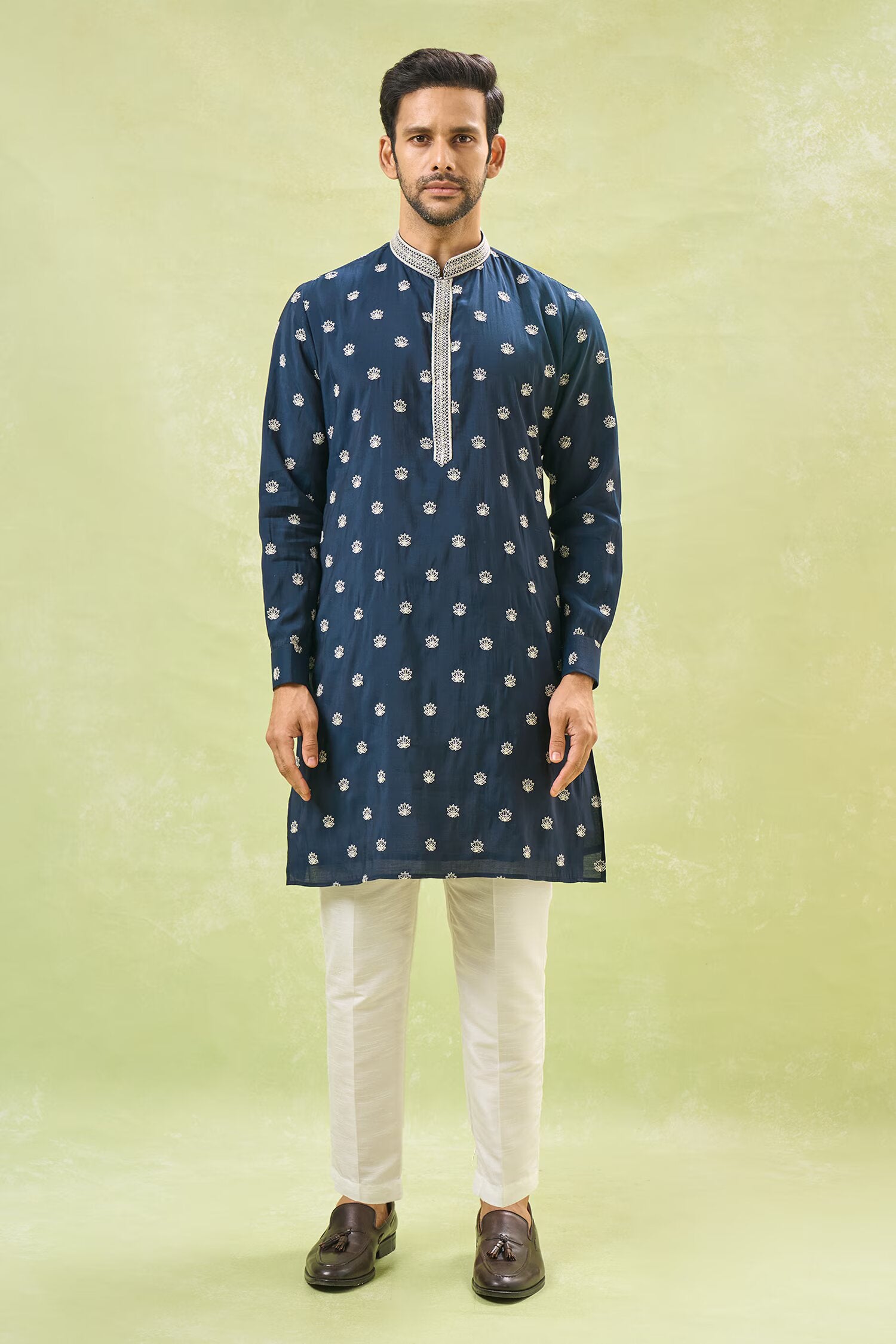 Royal Blue Embroidered Kurta-Jacket Set