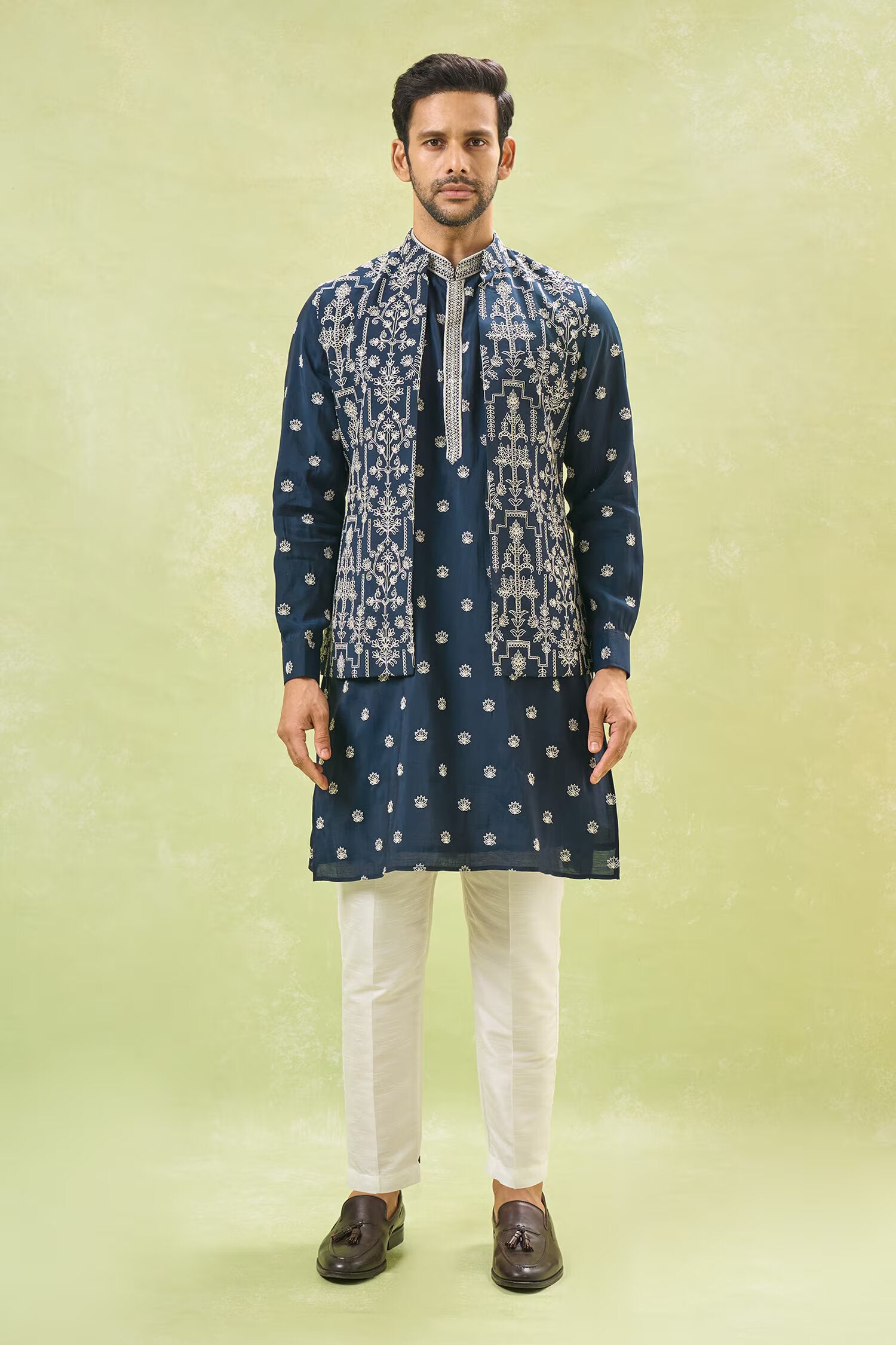 Royal Blue Embroidered Kurta-Jacket Set