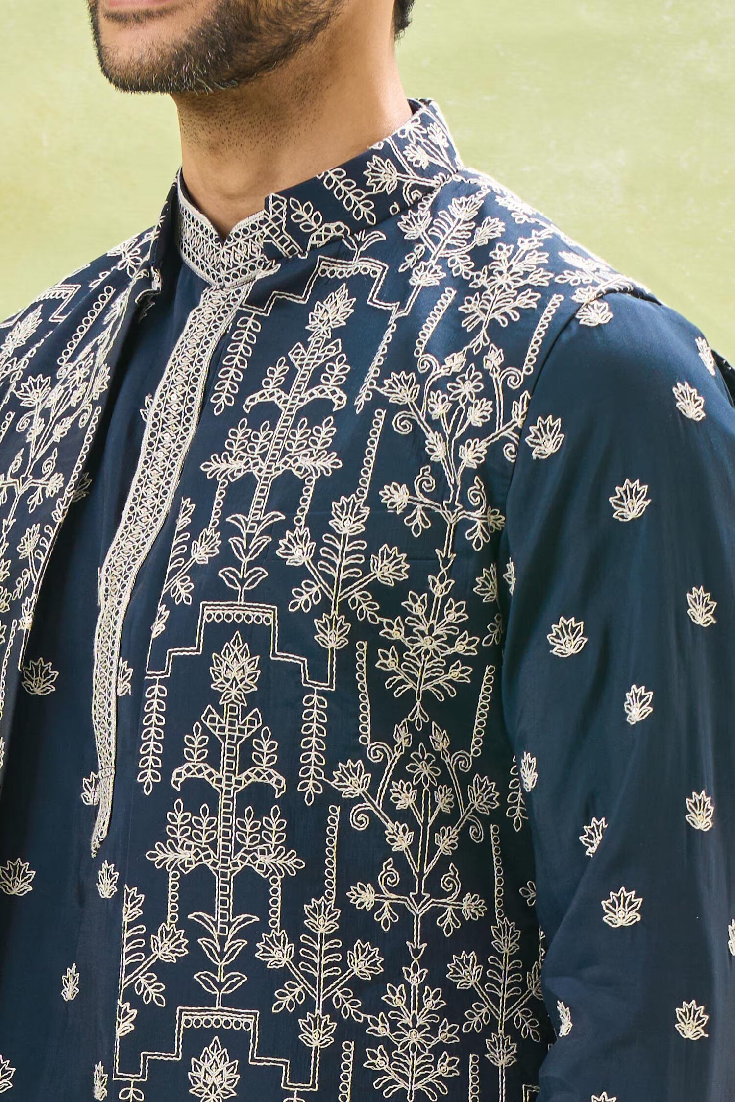 Royal Blue Embroidered Kurta-Jacket Set