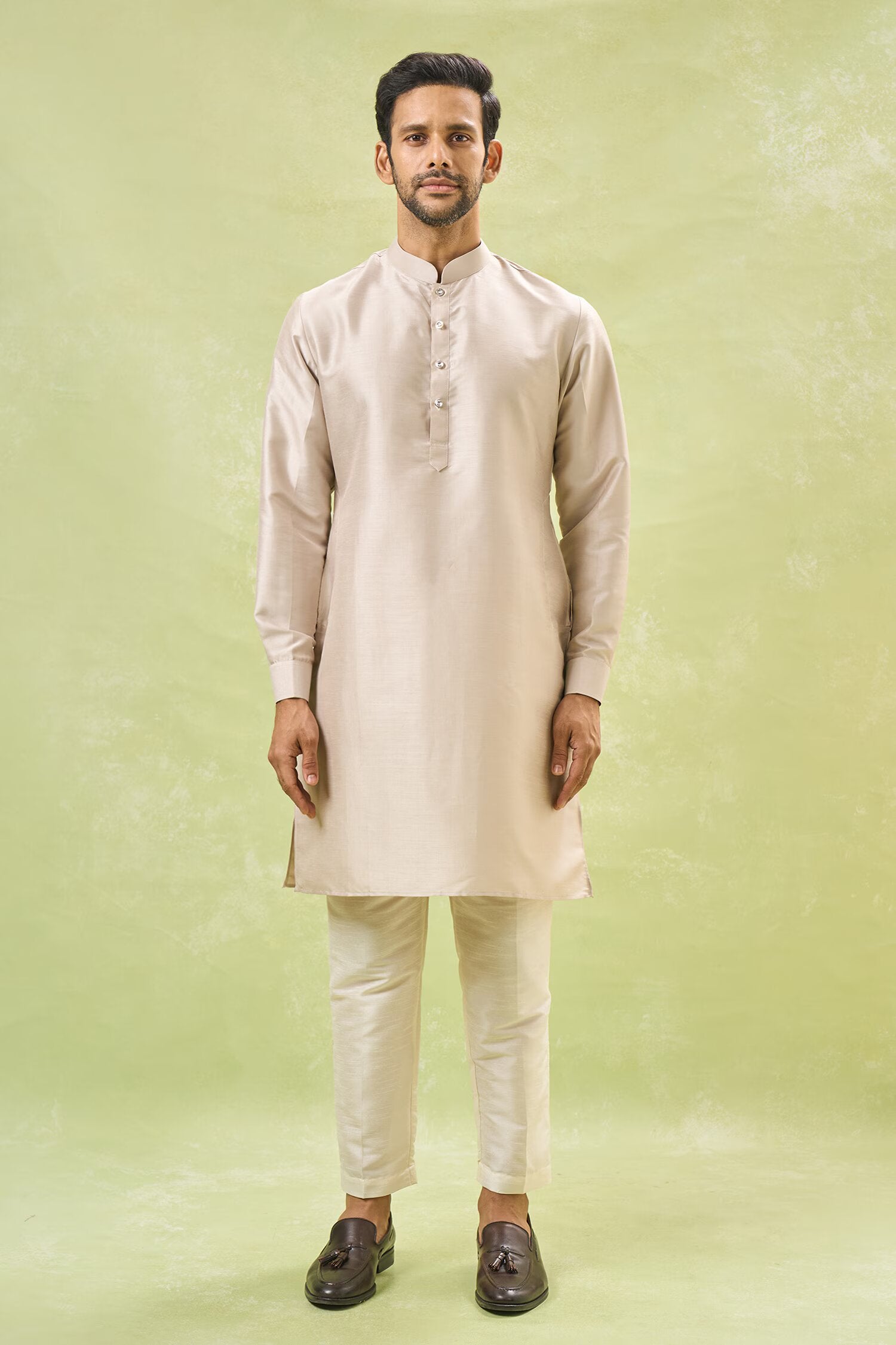 Beige Embroidered Kurta-Jacket Set