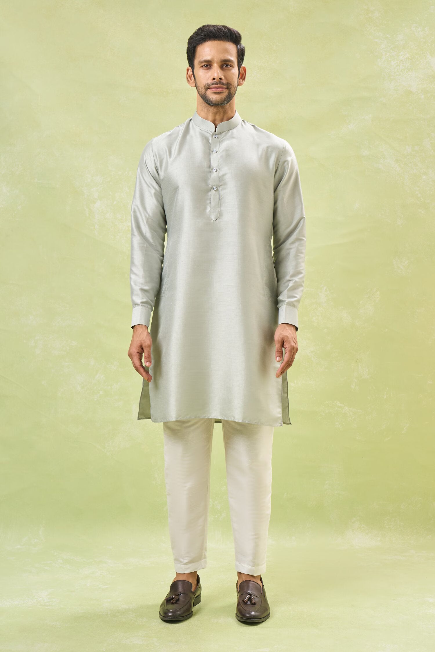 Grey Embroidered Kurta-Jacket Set