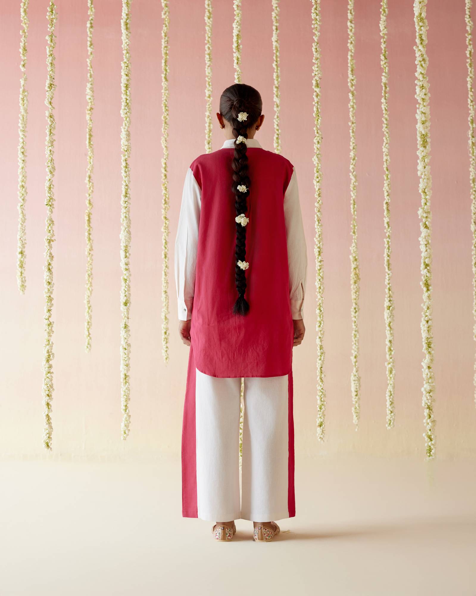 Hot Pink Khadi Colorblocked Co-ord Set