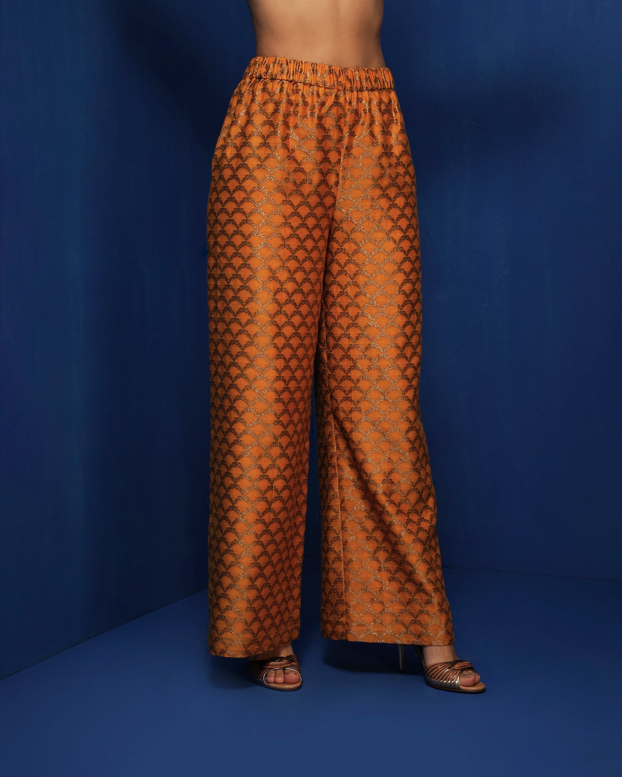 Brocade silk straight pants