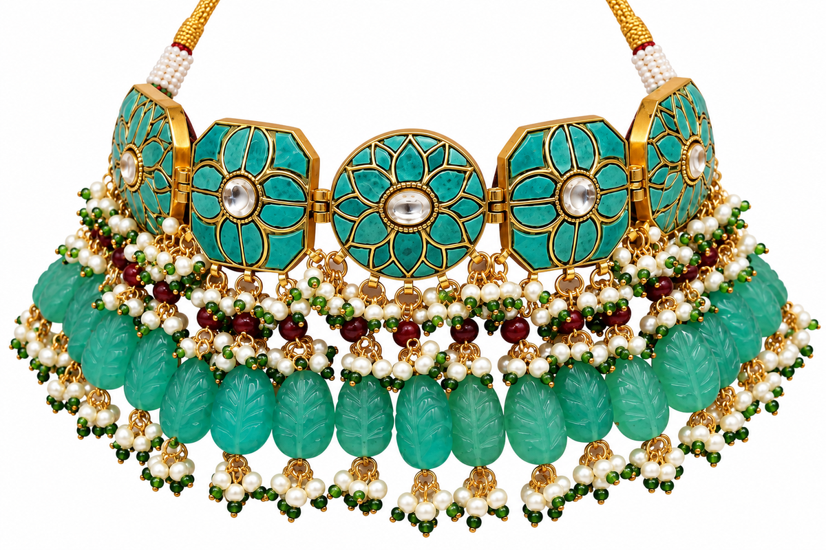 Turquoise Floral Beaded Necklace Set 28