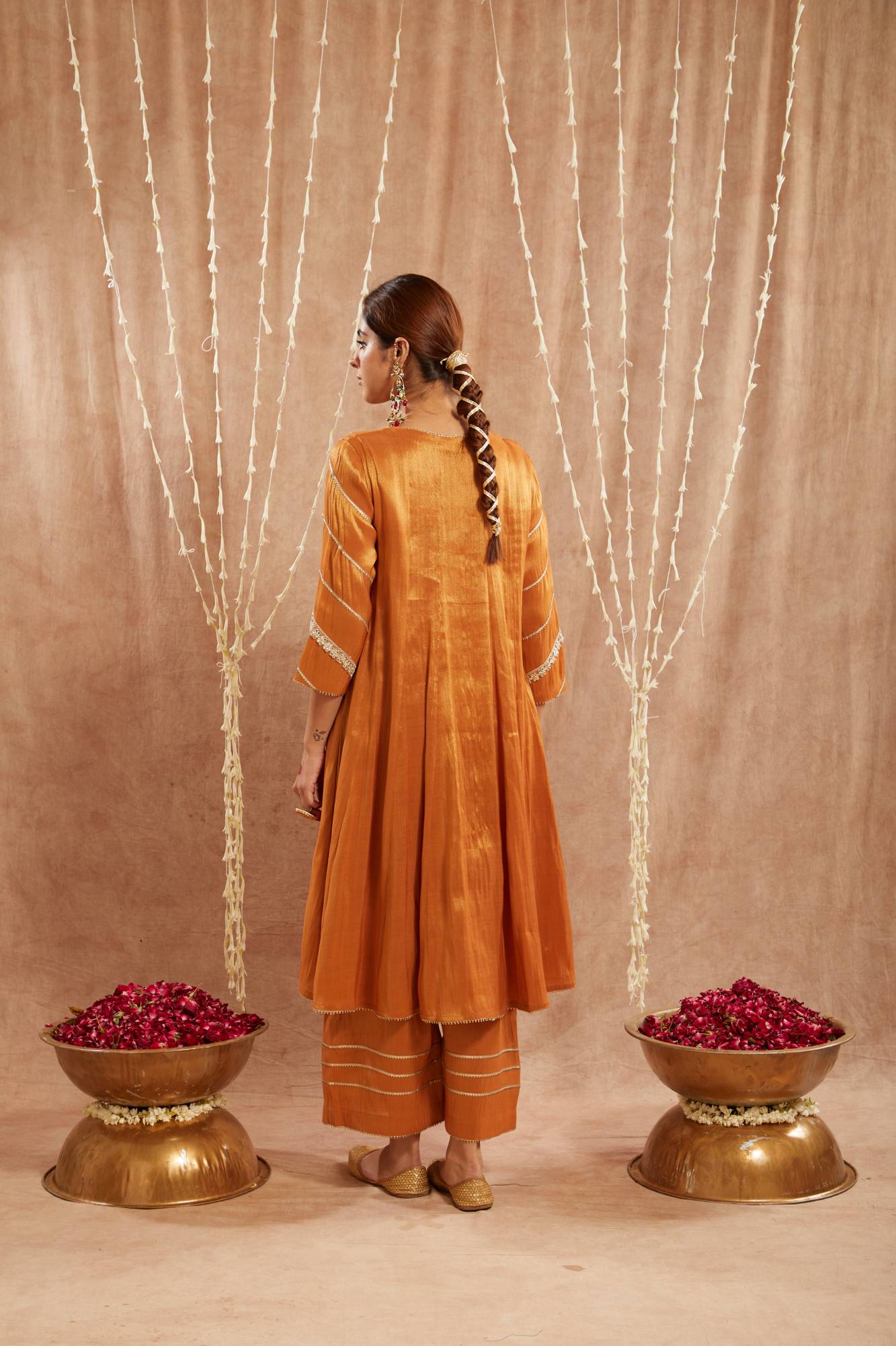 Amber Floral Gota Tissue Anarkali with Wide Leg Pants