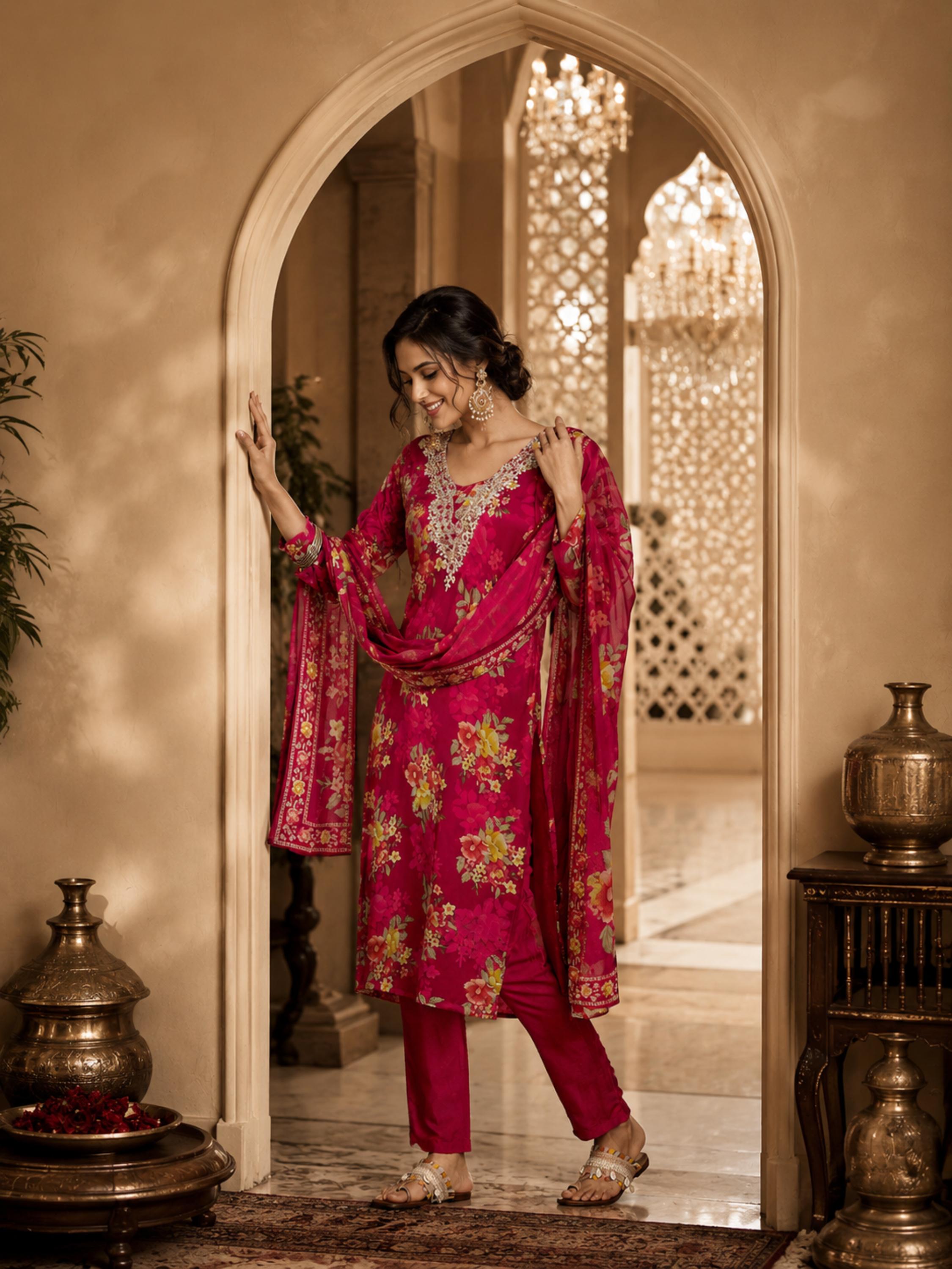 Women's Silk Beaige Kurta Set 2
