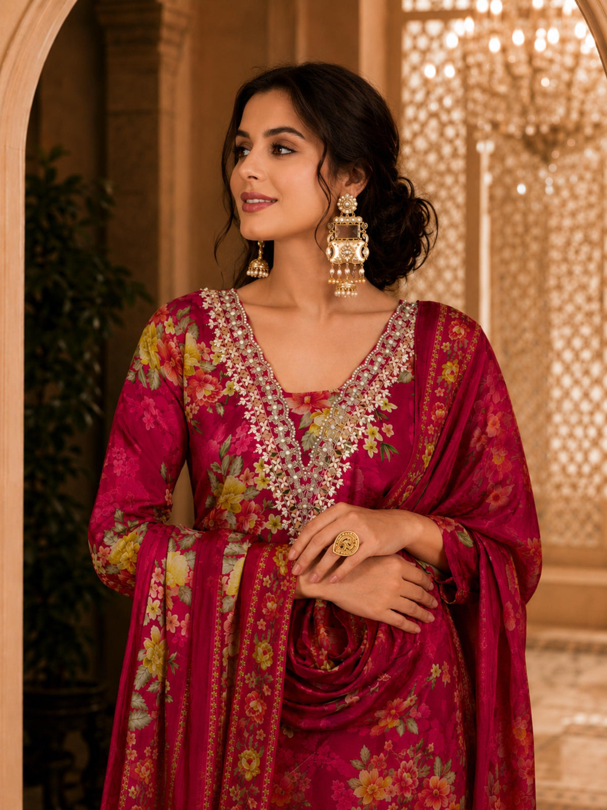 Women's Silk Beaige Kurta Set 2