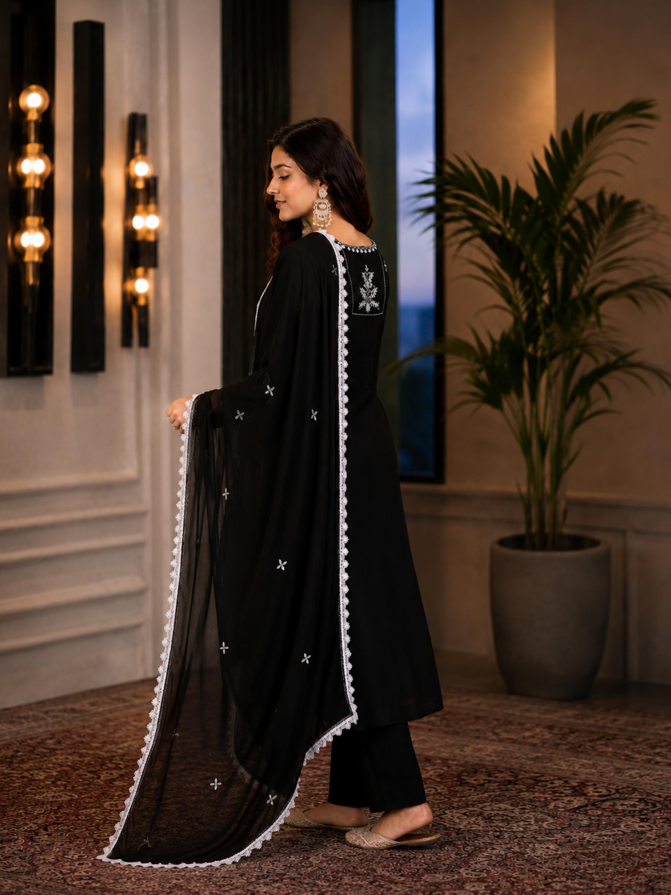 Women's Silk Black Kurta Set