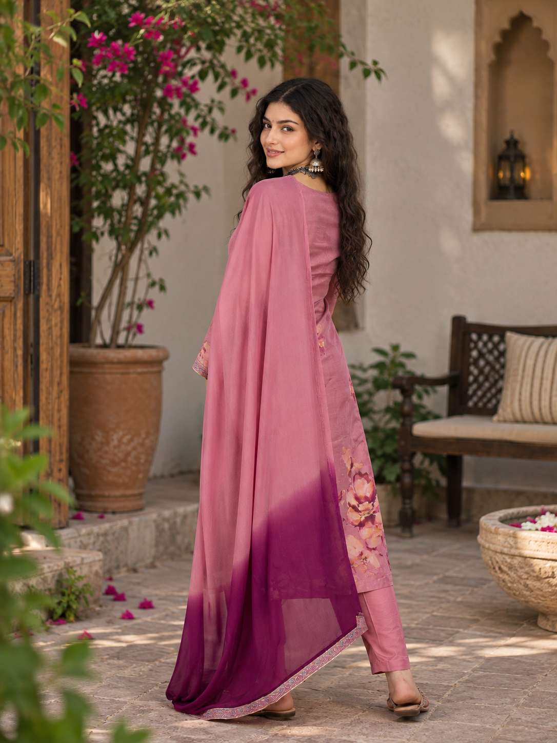 Women Mauve Simmar Silk Embroidery Kurta Set